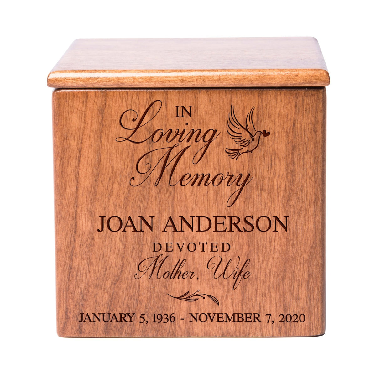 Premium Cherry Memorial Small Wooden Keepsake Urn Box For In Loving Memory