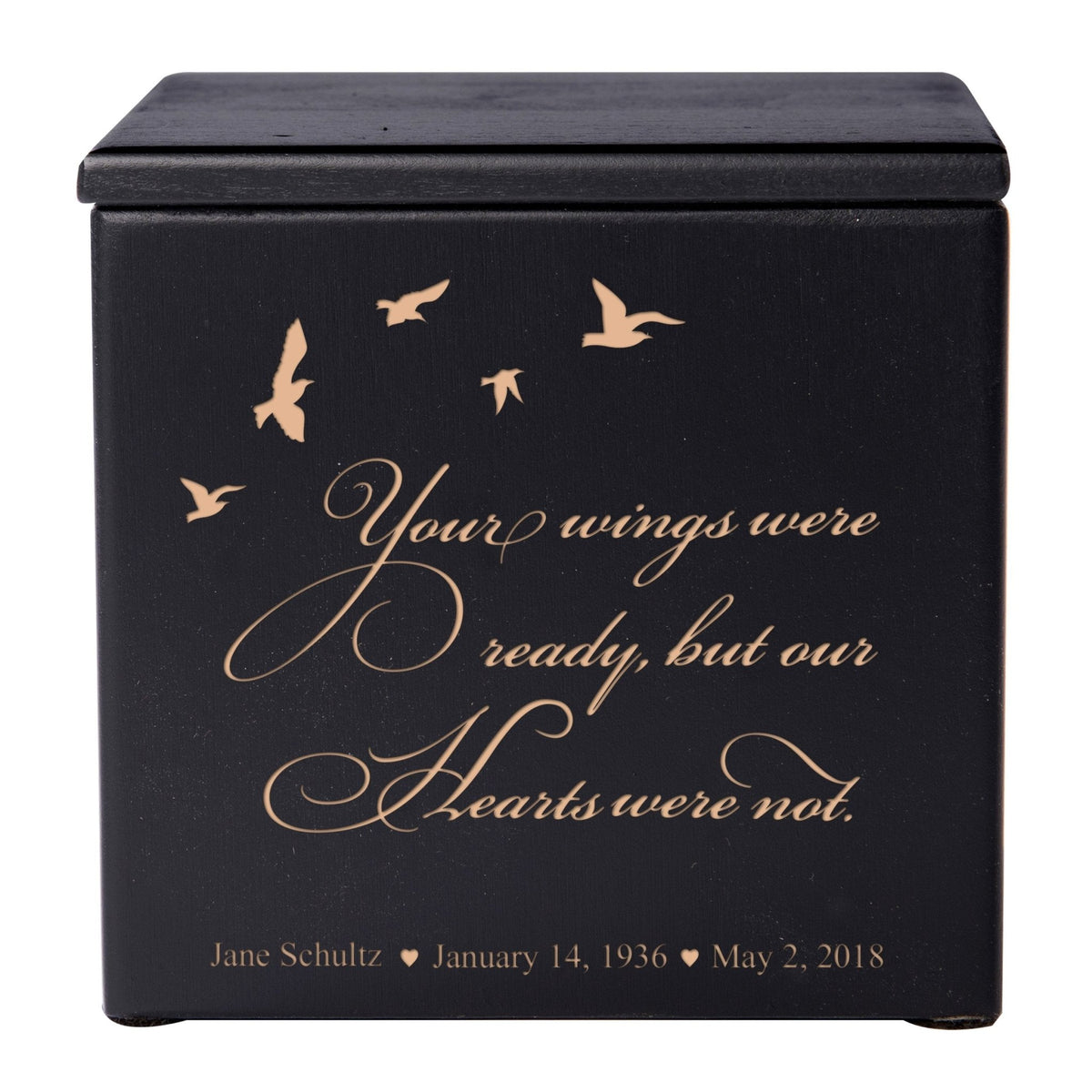 Custom Wooden Cremation Urn for Human Ashes holds 49 cu in Your Wings Were Ready - LifeSong Milestones