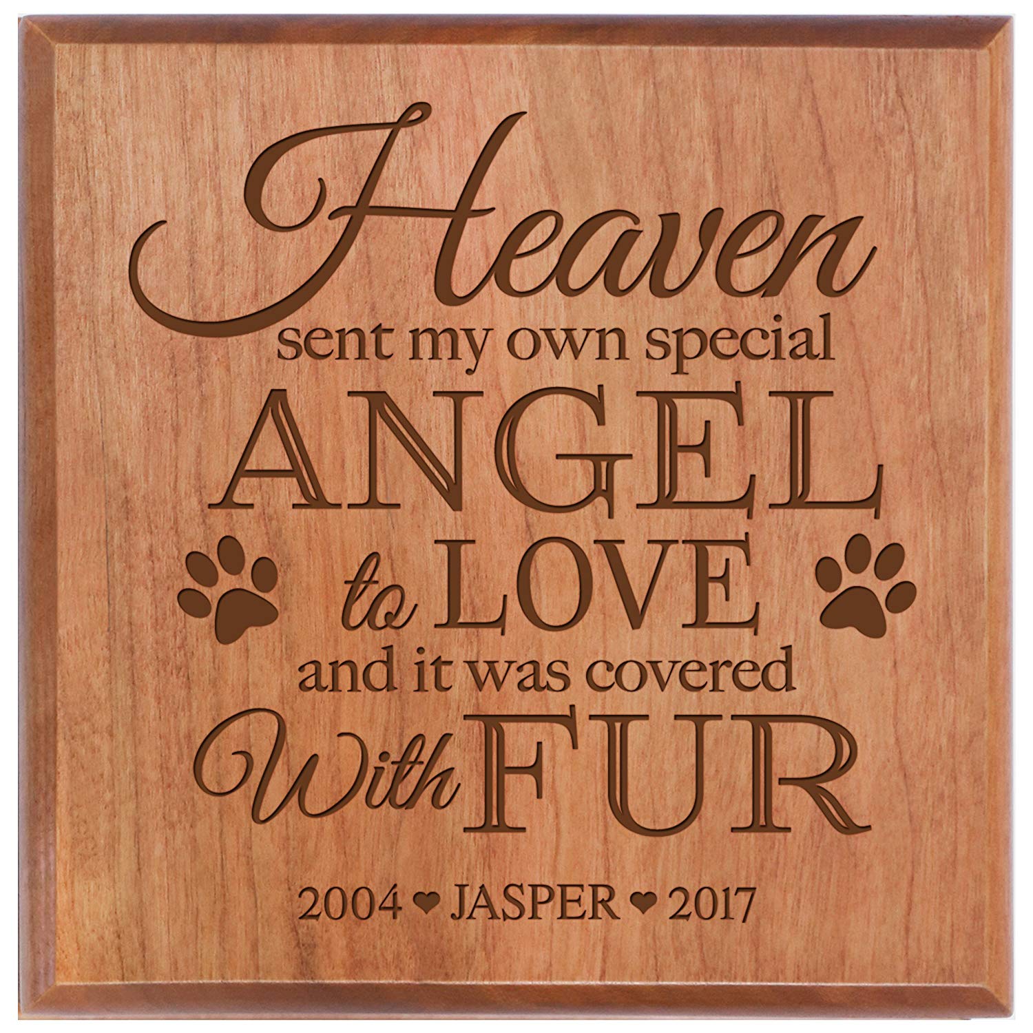 Custom Wooden Cremation Urn for Pet Ashes 5.5 x 5.5 Heaven Sent My Own Angel - LifeSong Milestones