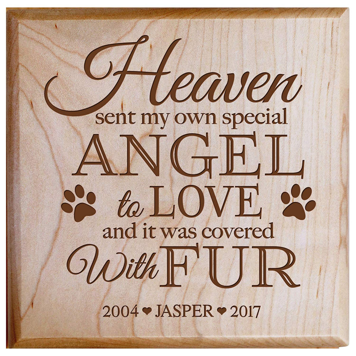 Custom Wooden Cremation Urn for Pet Ashes 5.5 x 5.5 Heaven Sent My Own Angel - LifeSong Milestones