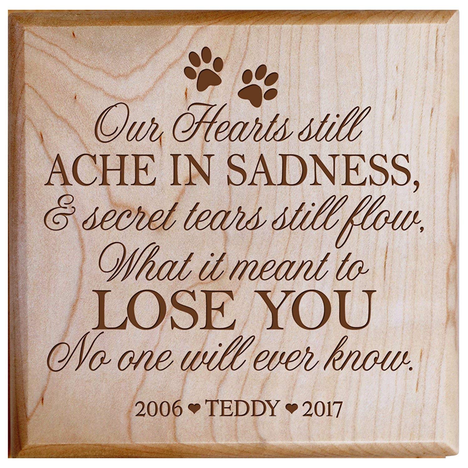 Custom Wooden Cremation Urn for Pet Ashes 5.5 x 5.5 Our Hearts - LifeSong Milestones
