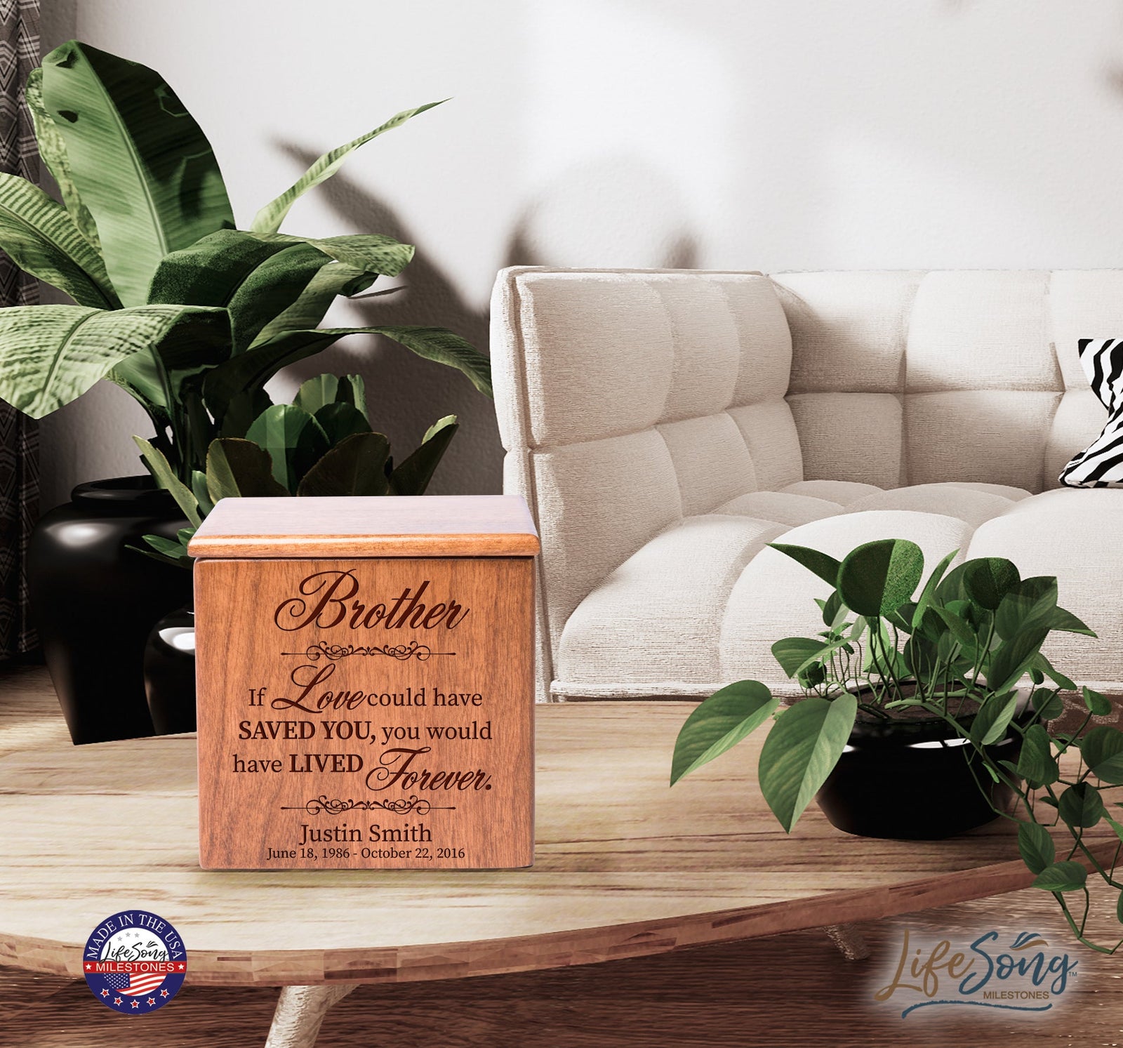 Decorative Memorial Wooden Keepsake Urns Box for Brother