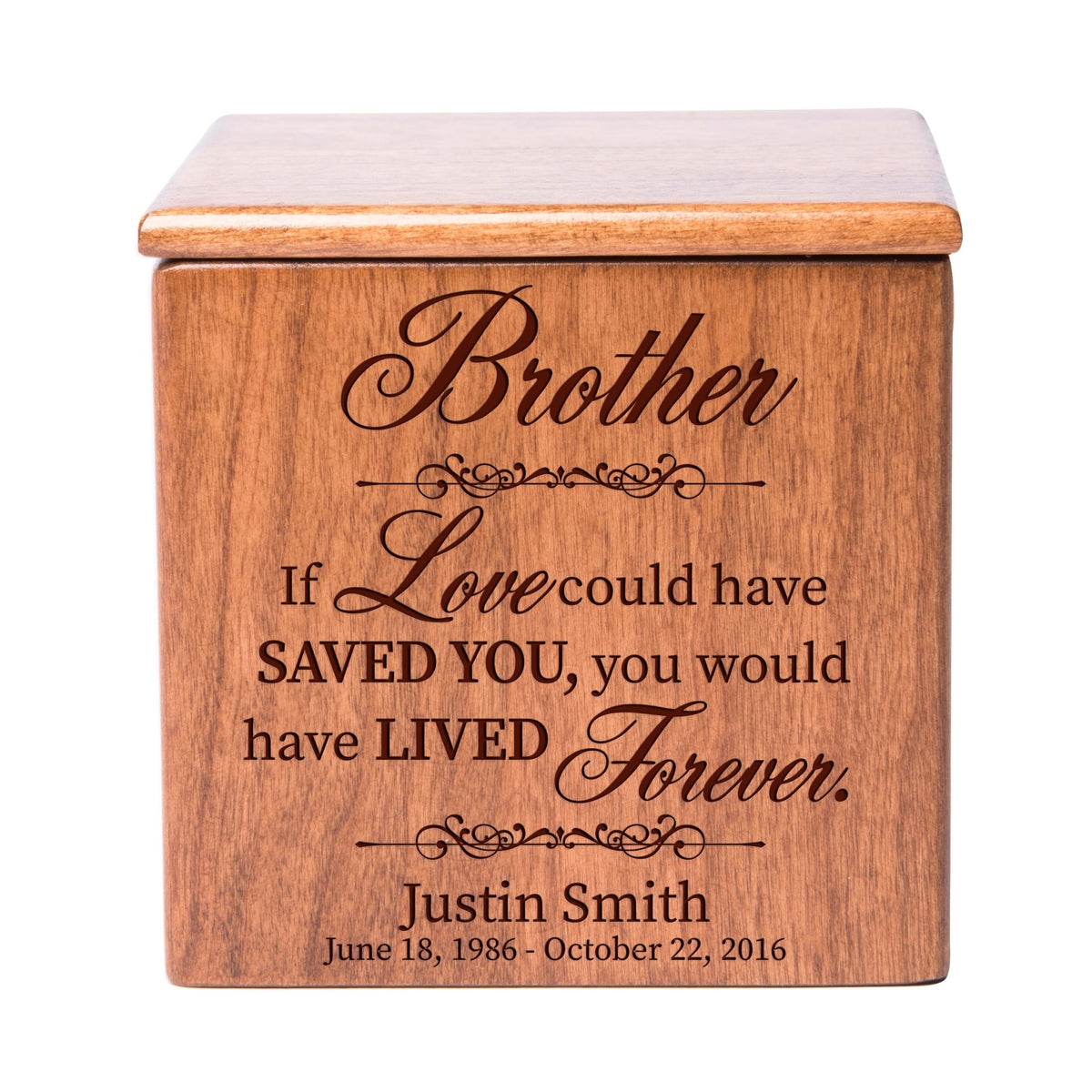 Unique Wooden Funeral Cremation Urn Box for Brother's Ashes