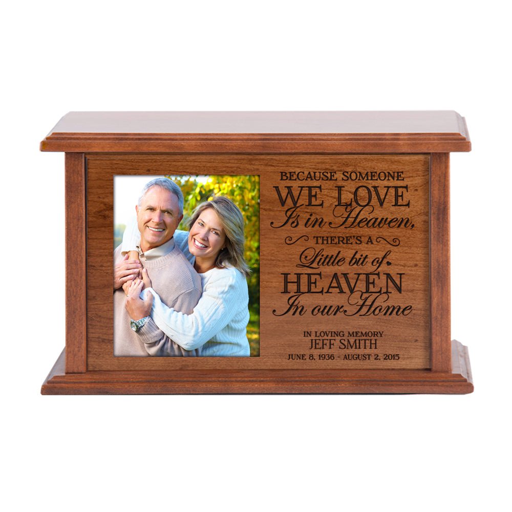Custom Wooden Cremation Urn with Picture Frame holds 4x5 photo Because Someone - LifeSong Milestones
