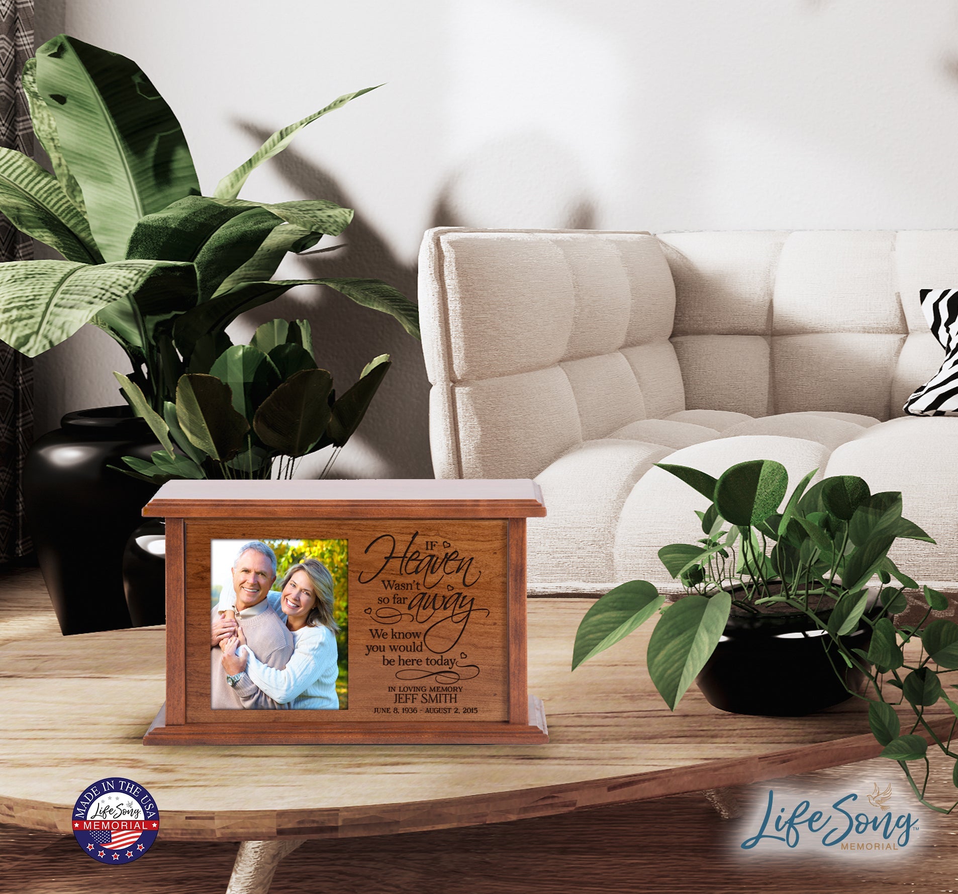 Custom Wooden Cremation Urn with Picture Frame holds 4x5 photo If Heaven Wasn't - LifeSong Milestones