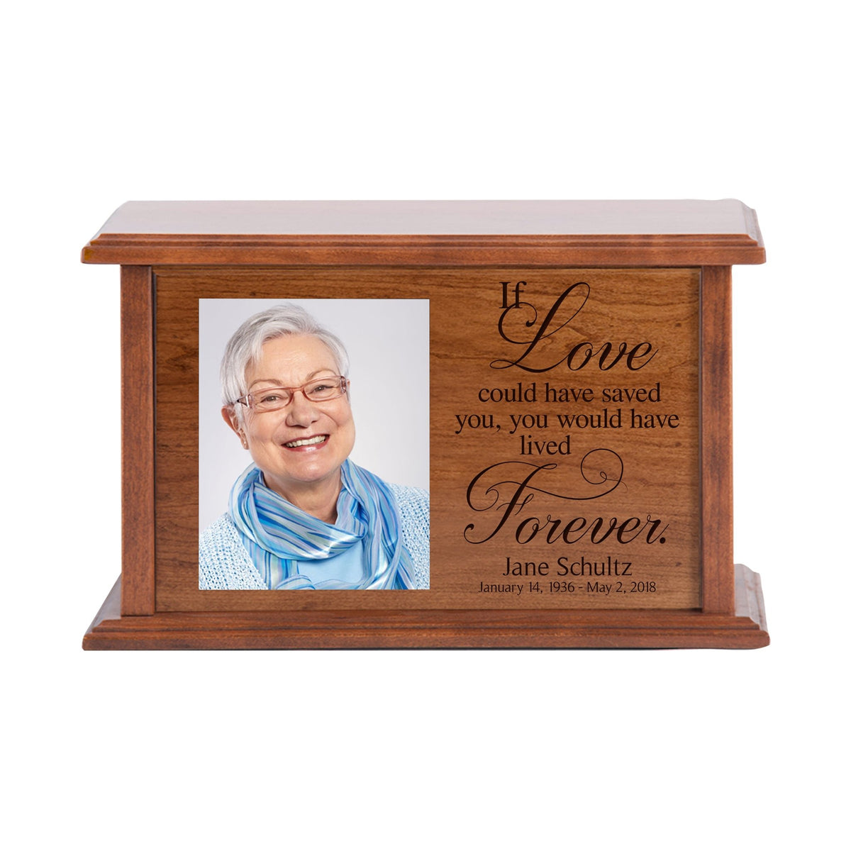 Personalized Wooden Engraved Photo Cremation Urn Box Sympathy Gift