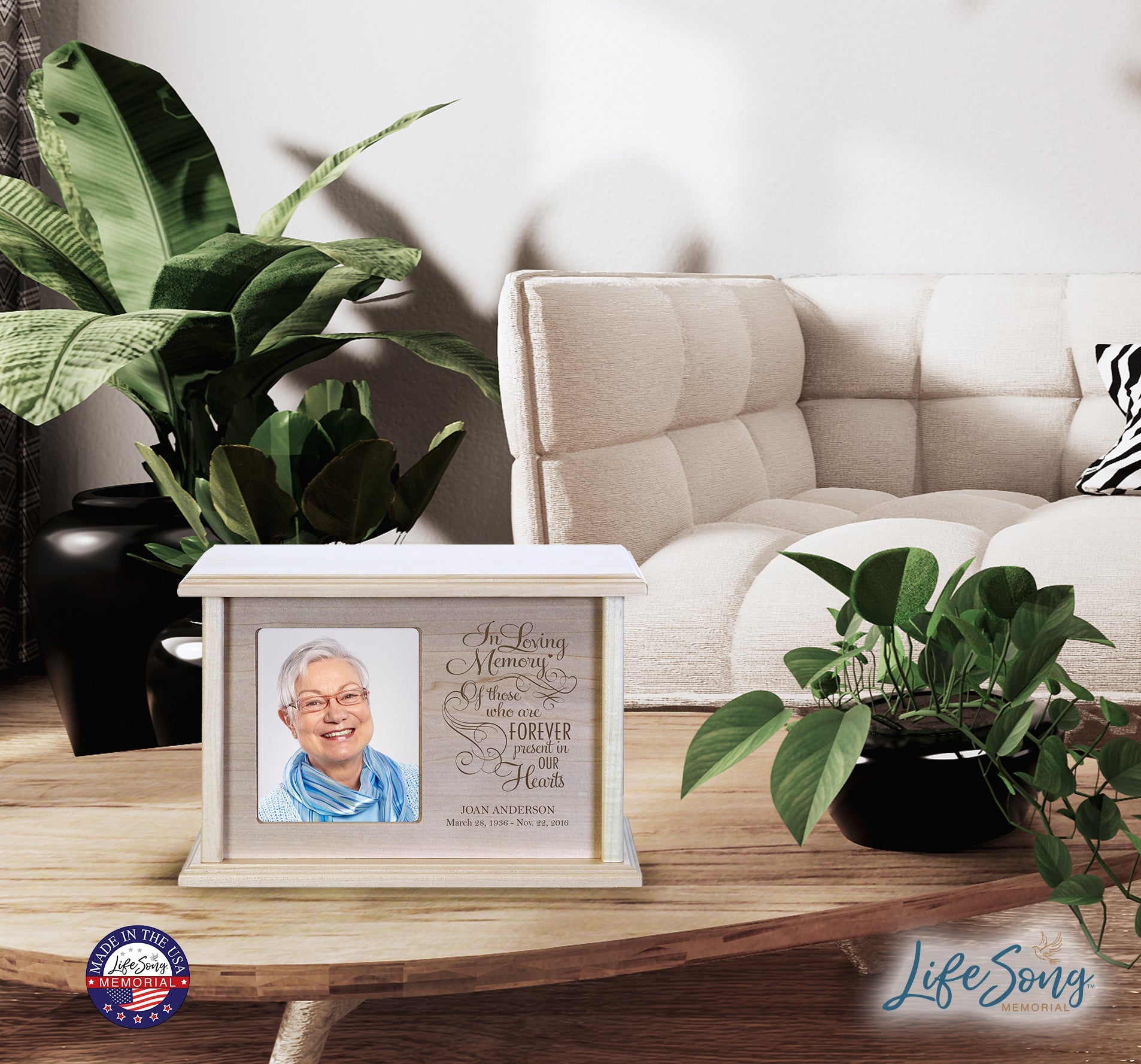 Custom Wooden Cremation Urn with Picture Frame holds 4x5 photo In Loving Memory Of Those Who Are Forever - LifeSong Milestones