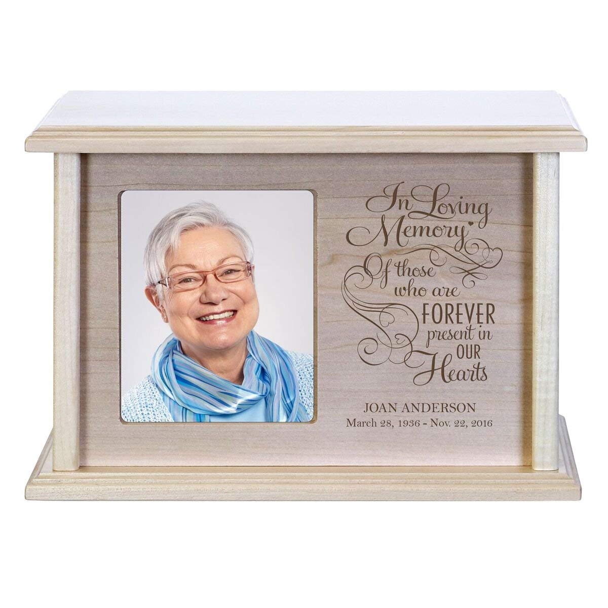Custom Wooden Cremation Urn with Picture Frame holds 4x5 photo In Loving Memory Of Those Who Are Forever - LifeSong Milestones