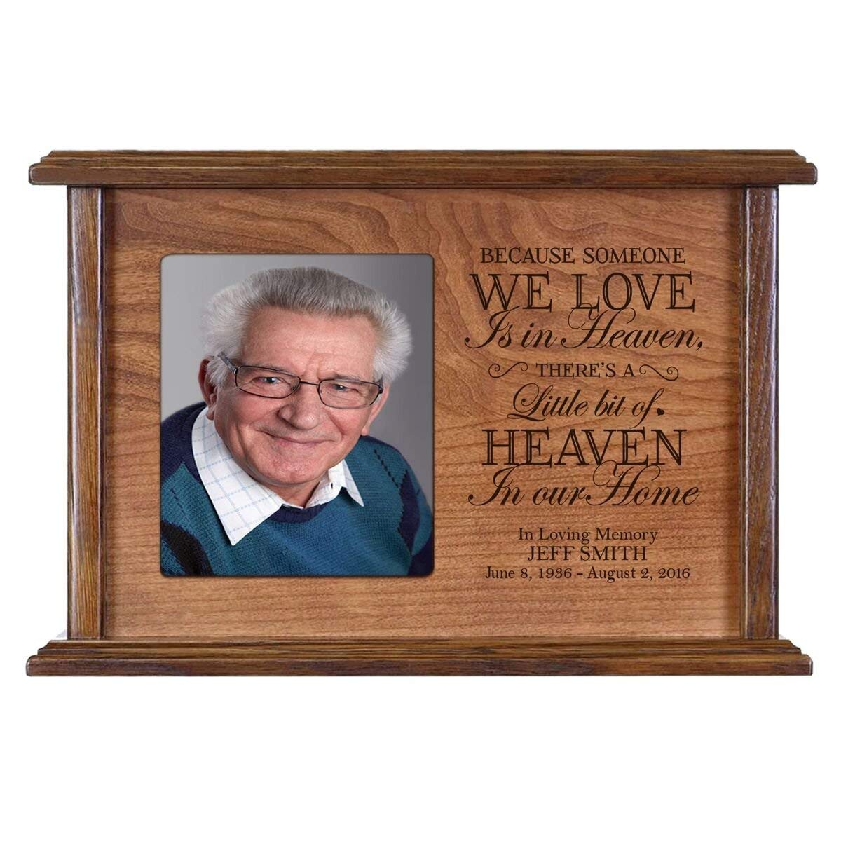 Custom Wooden Cremation Urn with Picture Frame holds 4x5 photo Someone We Love - LifeSong Milestones
