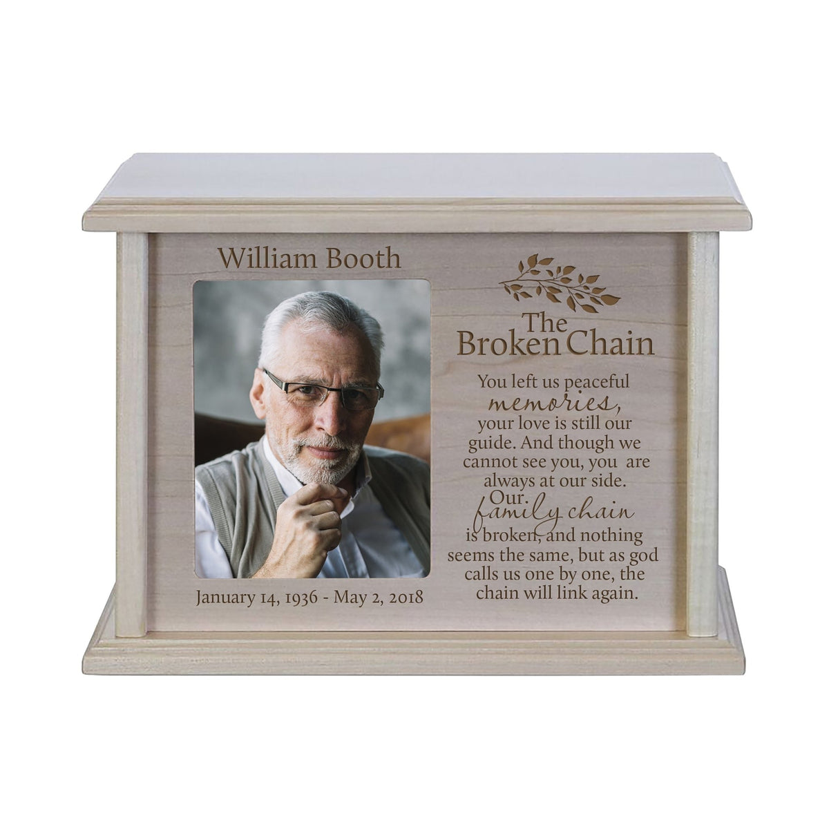 Unique cremation urn box for human ashes