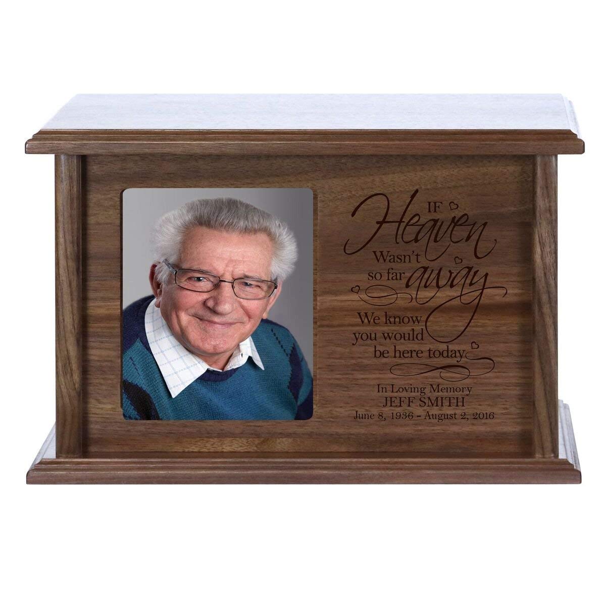 Custom Wooden Cremation Urn with Picture Frame holds 4x6 photo If Heaven - LifeSong Milestones
