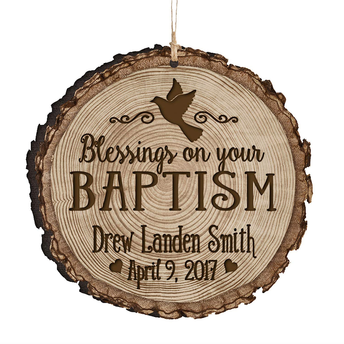 Custom Wooden Hanging Baptism Ornament - LifeSong Milestones