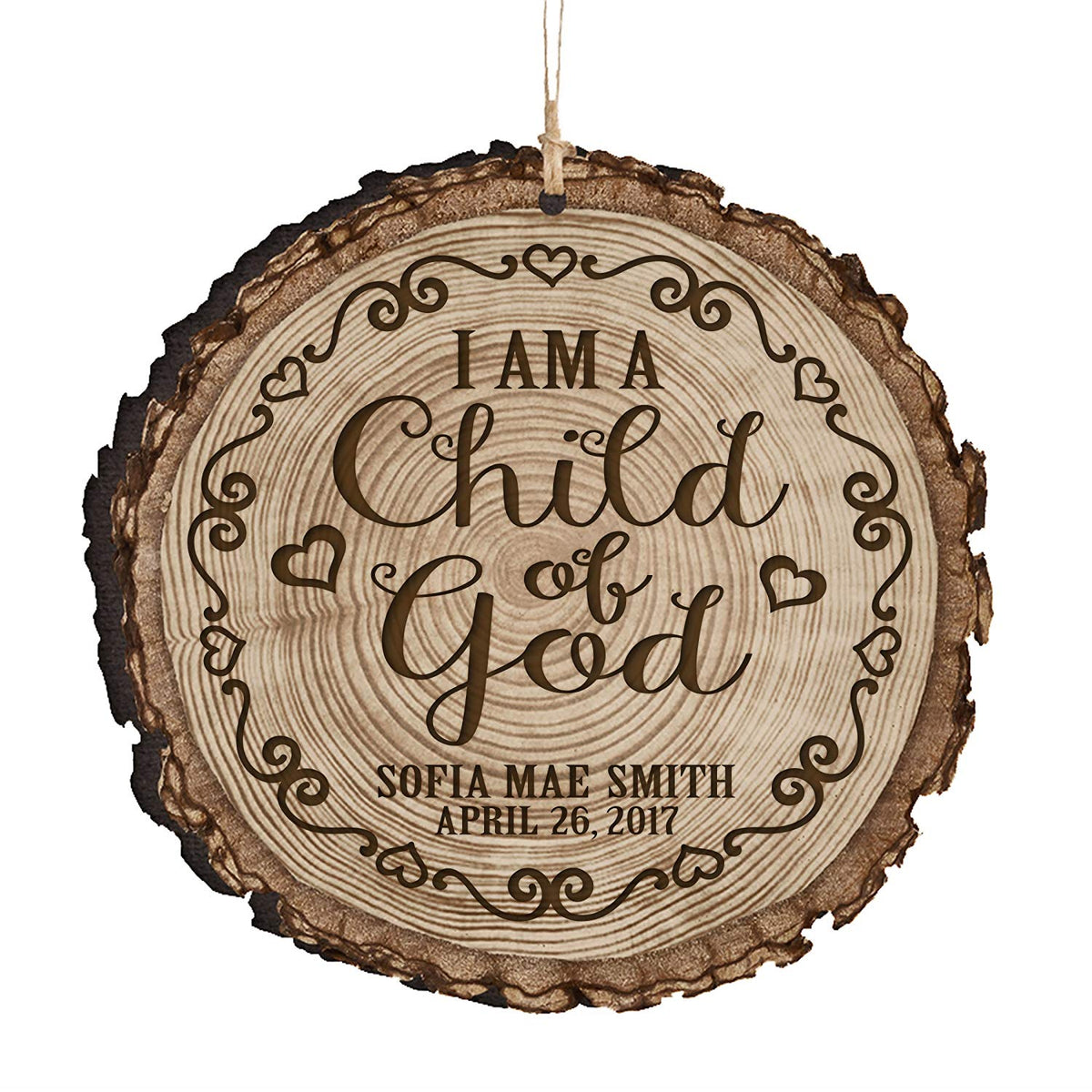 Custom Wooden Hanging Baptism Ornament - LifeSong Milestones