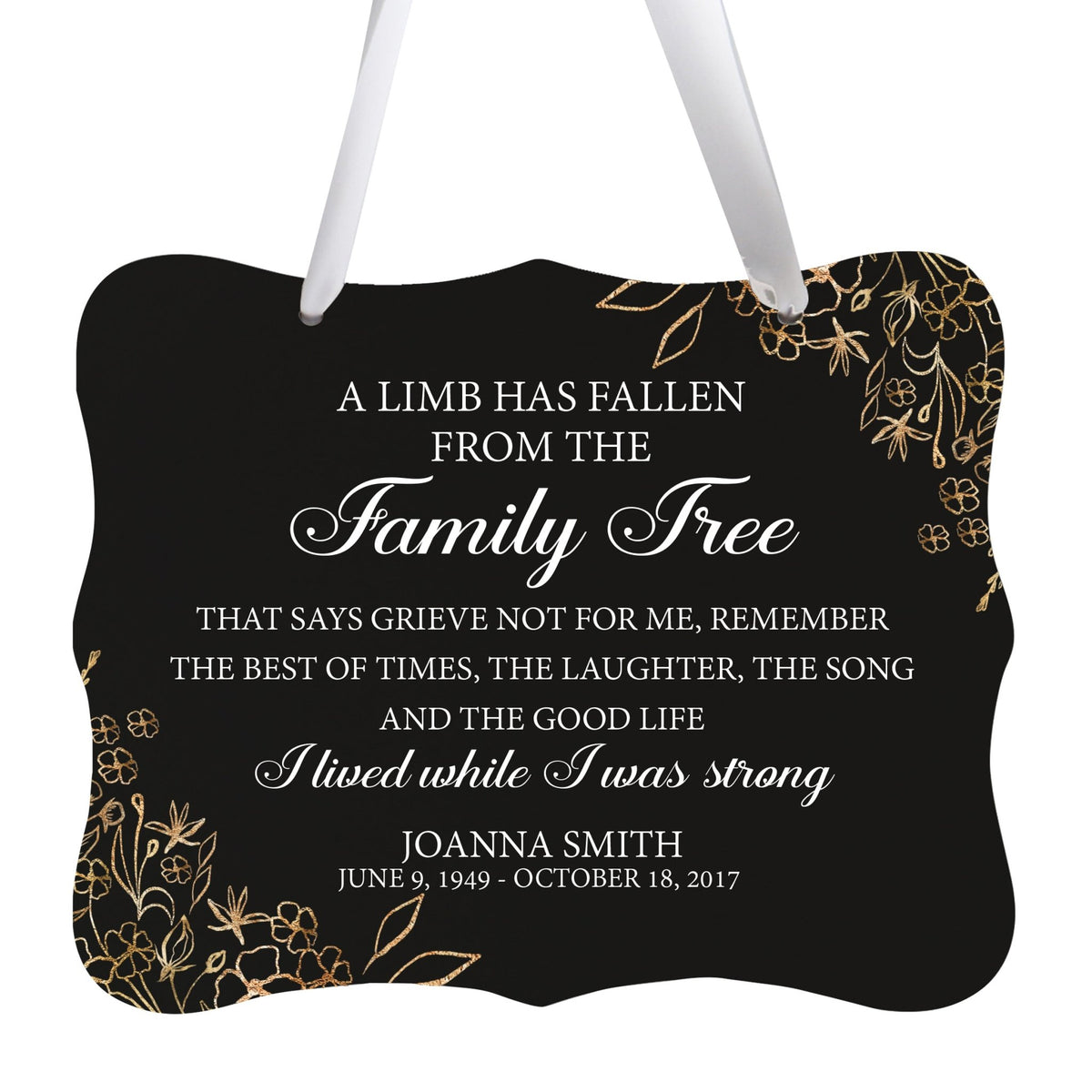 Custom Wooden Memorial 6x8 Ribbon Wall Sign Hanging Decor for Loss of Loved One A Limb Has Fallen (Black) - LifeSong Milestones