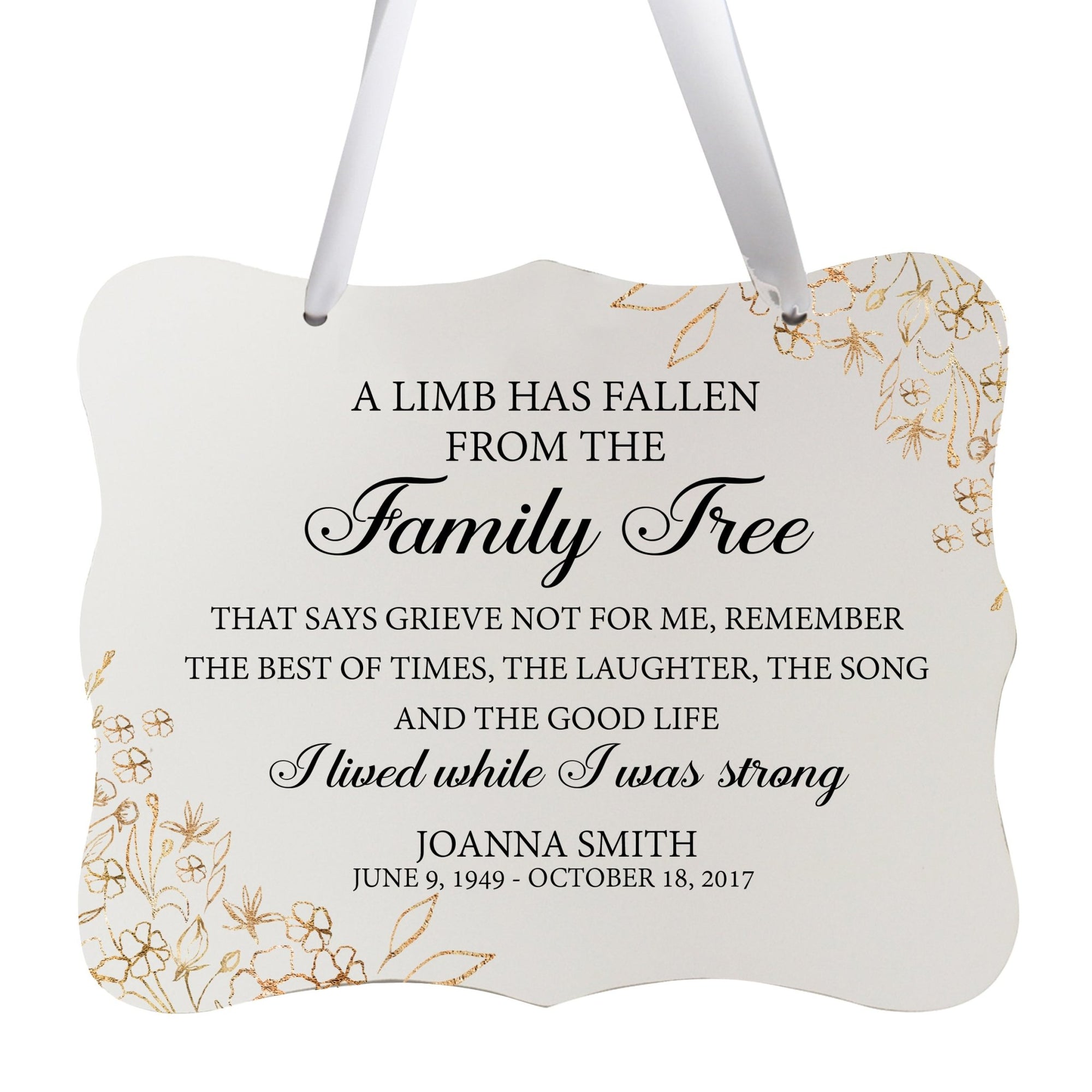 Custom Wooden Memorial 6x8 Ribbon Wall Sign Hanging Decor for Loss of Loved One A Limb Has Fallen (White) - LifeSong Milestones