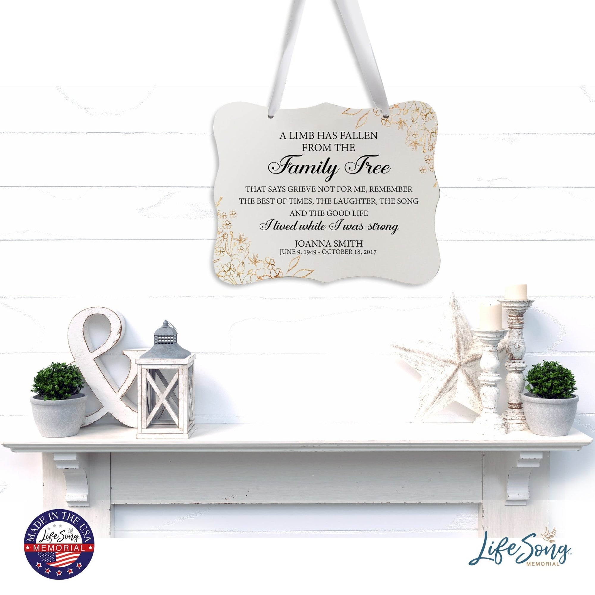 Custom Wooden Memorial 6x8 Ribbon Wall Sign Hanging Decor for Loss of Loved One A Limb Has Fallen (White) - LifeSong Milestones