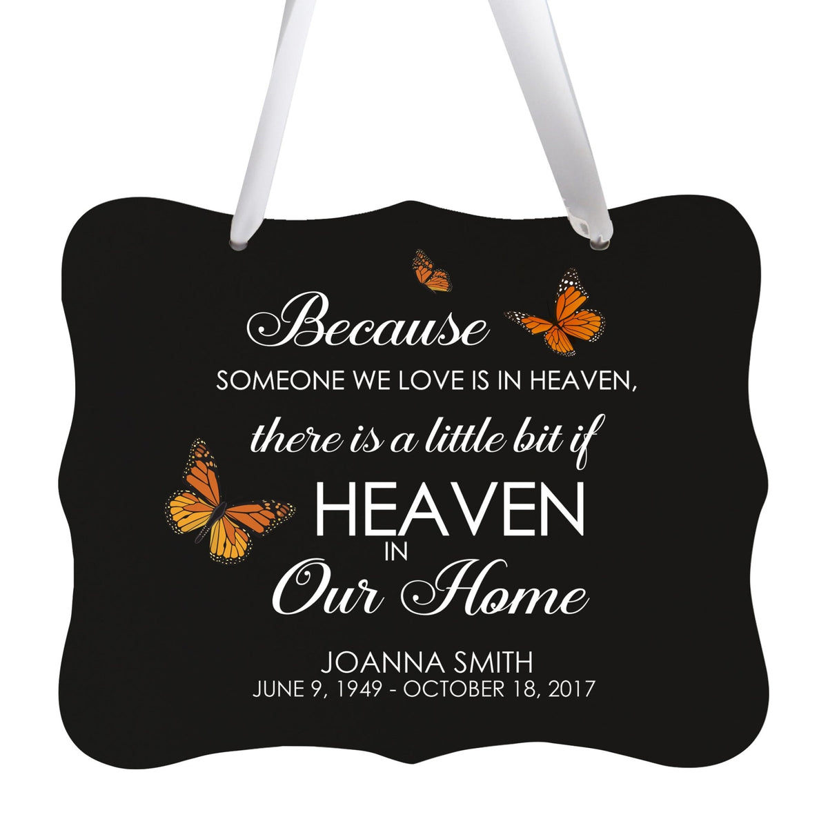 Custom Wooden Memorial 6x8 Ribbon Wall Sign Hanging Decor for Loss of Loved One Because Someone (Black) - LifeSong Milestones
