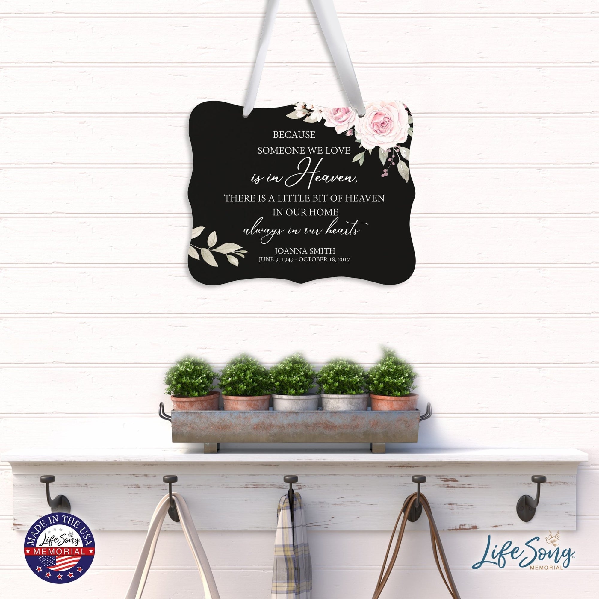 Custom Wooden Memorial 6x8 Ribbon Wall Sign Hanging Decor for Loss of Loved One Because Someone (Black) - LifeSong Milestones