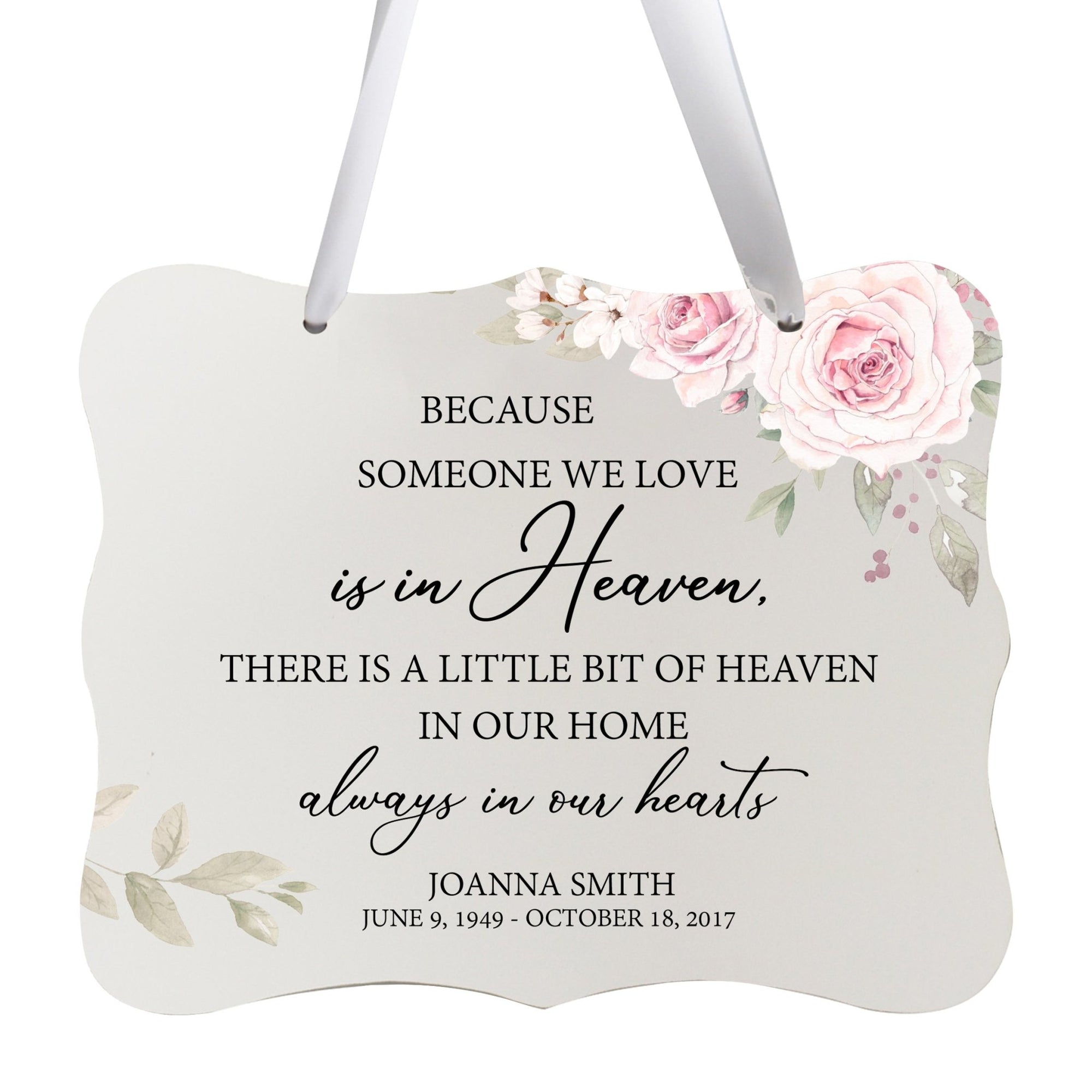 Custom Wooden Memorial 6x8 Ribbon Wall Sign Hanging Decor for Loss of Loved One Because Someone (White) - LifeSong Milestones