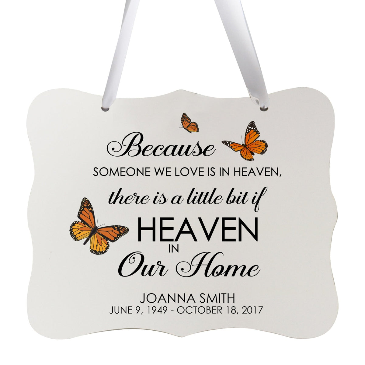 Custom Wooden Memorial 6x8 Ribbon Wall Sign Hanging Decor for Loss of Loved One Because Someone (White) - LifeSong Milestones