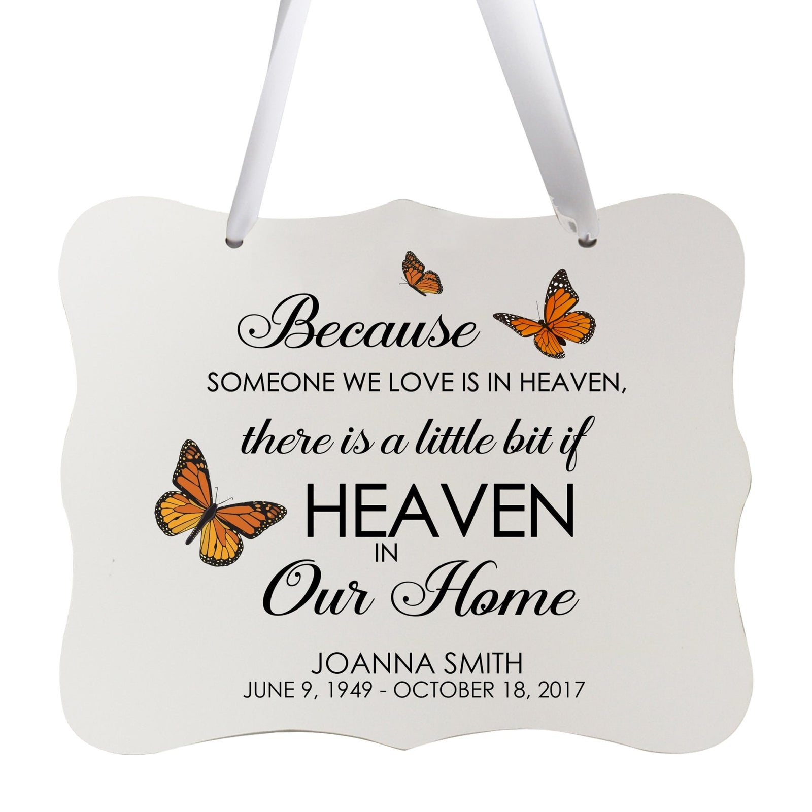 Custom Wooden Memorial 6x8 Ribbon Wall Sign Hanging Decor for Loss of Loved One Because Someone (White) - LifeSong Milestones
