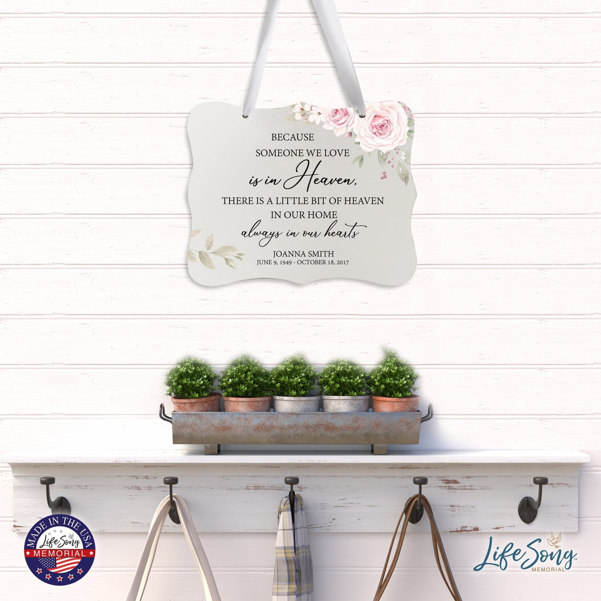 Custom Wooden Memorial 6x8 Ribbon Wall Sign Hanging Decor for Loss of Loved One Because Someone (White) - LifeSong Milestones