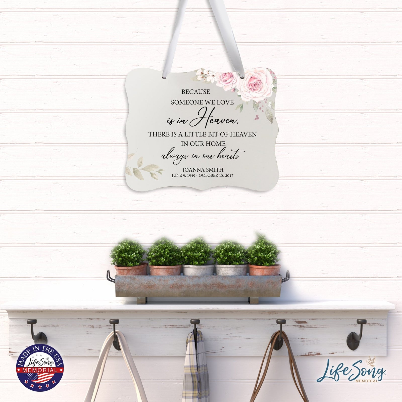 Custom Wooden Memorial 6x8 Ribbon Wall Sign Hanging Decor for Loss of Loved One Because Someone (White) - LifeSong Milestones