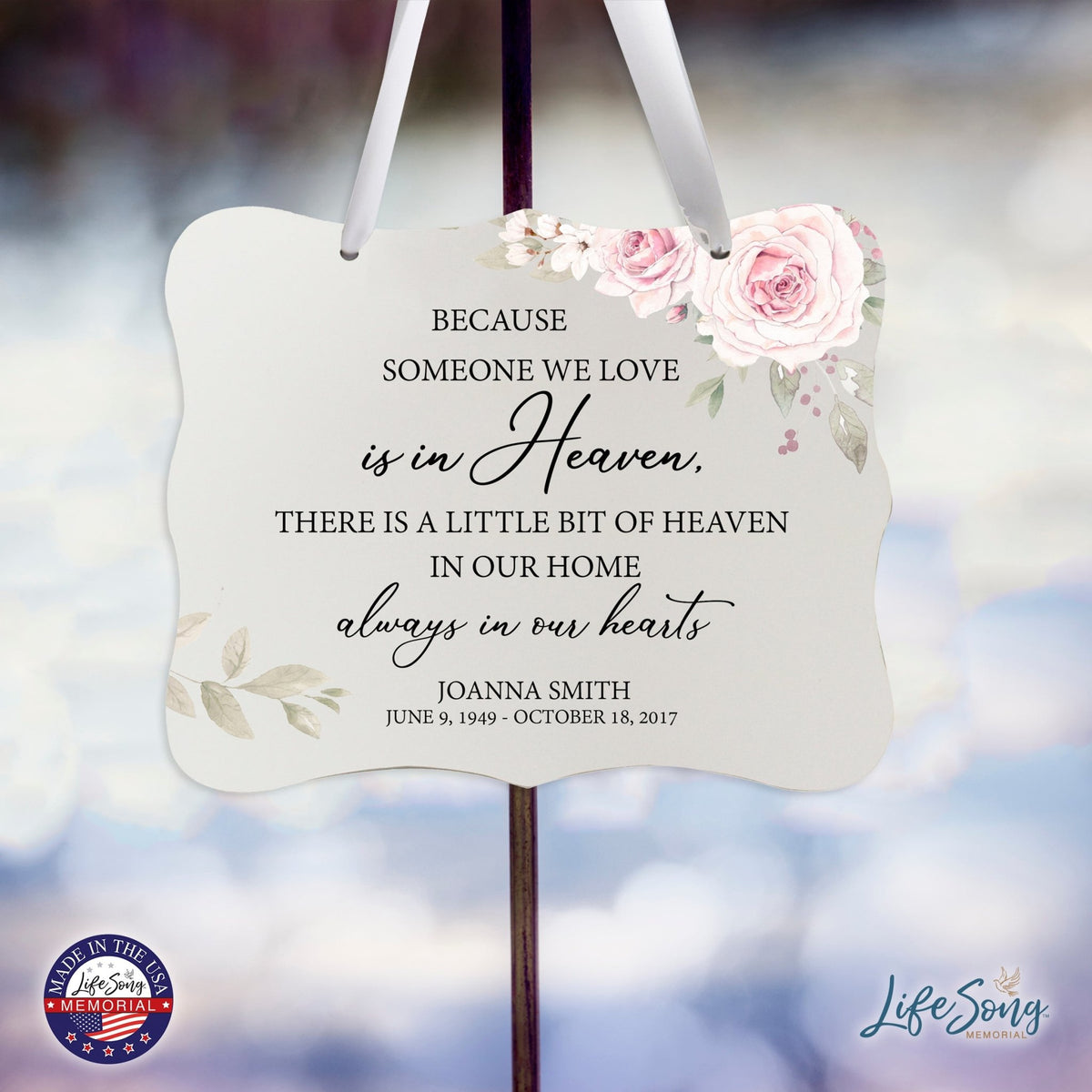 Custom Wooden Memorial 6x8 Ribbon Wall Sign Hanging Decor for Loss of Loved One Because Someone (White) - LifeSong Milestones