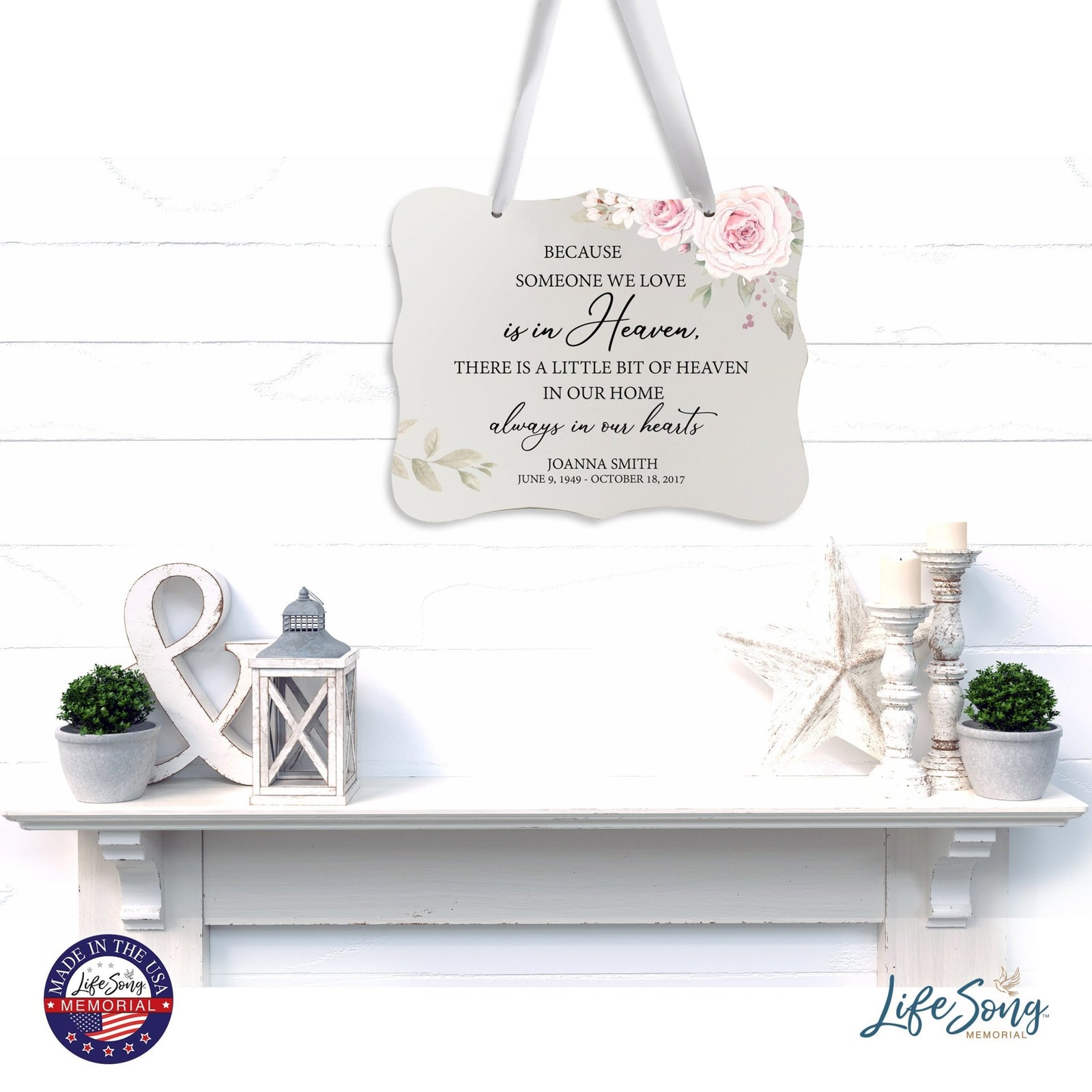 Custom Wooden Memorial 6x8 Ribbon Wall Sign Hanging Decor for Loss of Loved One Because Someone (White) - LifeSong Milestones