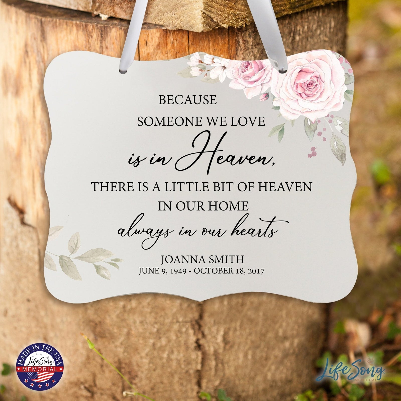 Custom Wooden Memorial 6x8 Ribbon Wall Sign Hanging Decor for Loss of Loved One Because Someone (White) - LifeSong Milestones
