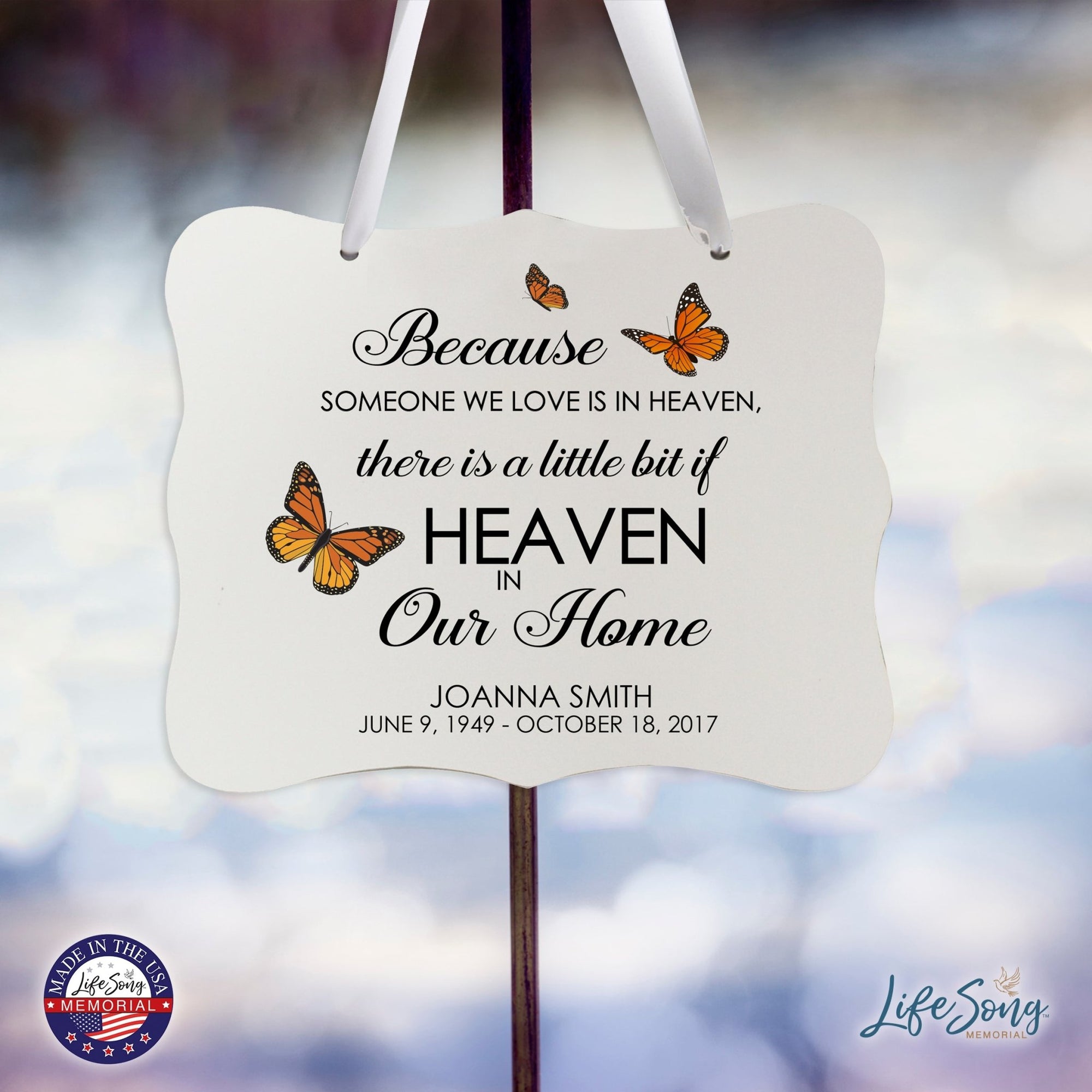 Custom Wooden Memorial 6x8 Ribbon Wall Sign Hanging Decor for Loss of Loved One Because Someone (White) - LifeSong Milestones