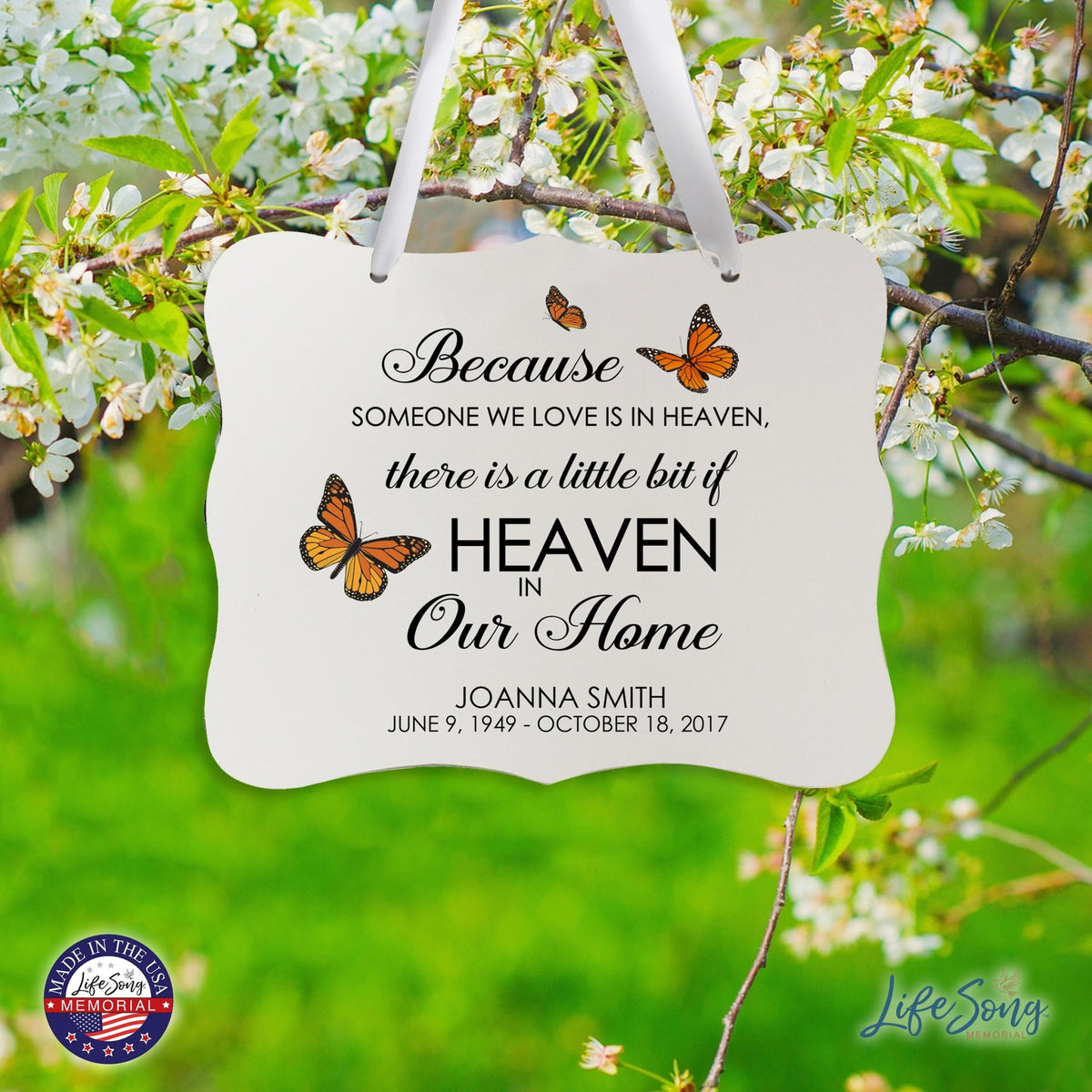 Custom Wooden Memorial 6x8 Ribbon Wall Sign Hanging Decor for Loss of Loved One Because Someone (White) - LifeSong Milestones