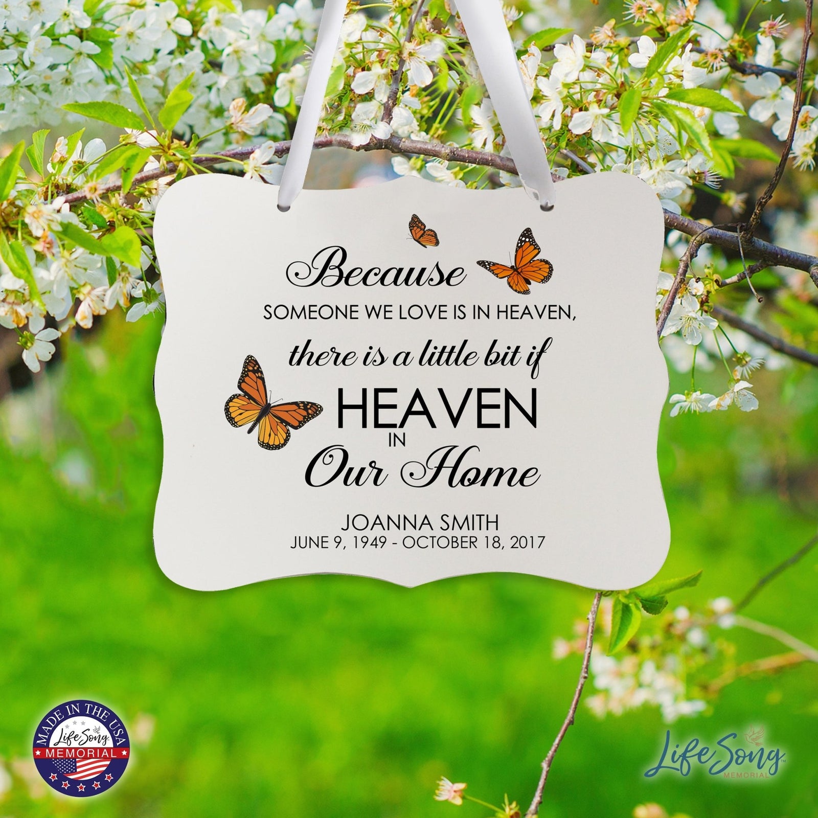 Custom Wooden Memorial 6x8 Ribbon Wall Sign Hanging Decor for Loss of Loved One Because Someone (White) - LifeSong Milestones