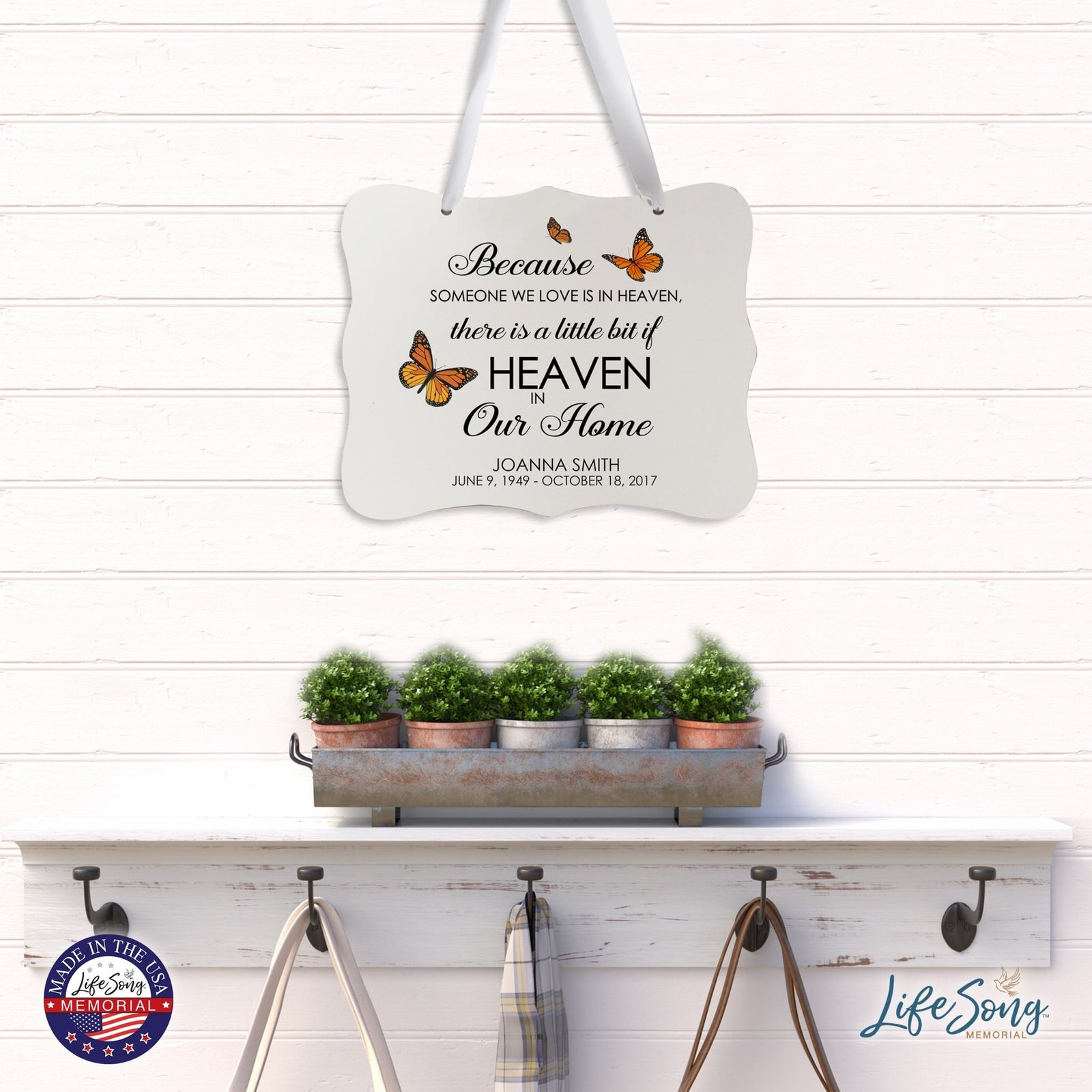 Custom Wooden Memorial 6x8 Ribbon Wall Sign Hanging Decor for Loss of Loved One Because Someone (White) - LifeSong Milestones