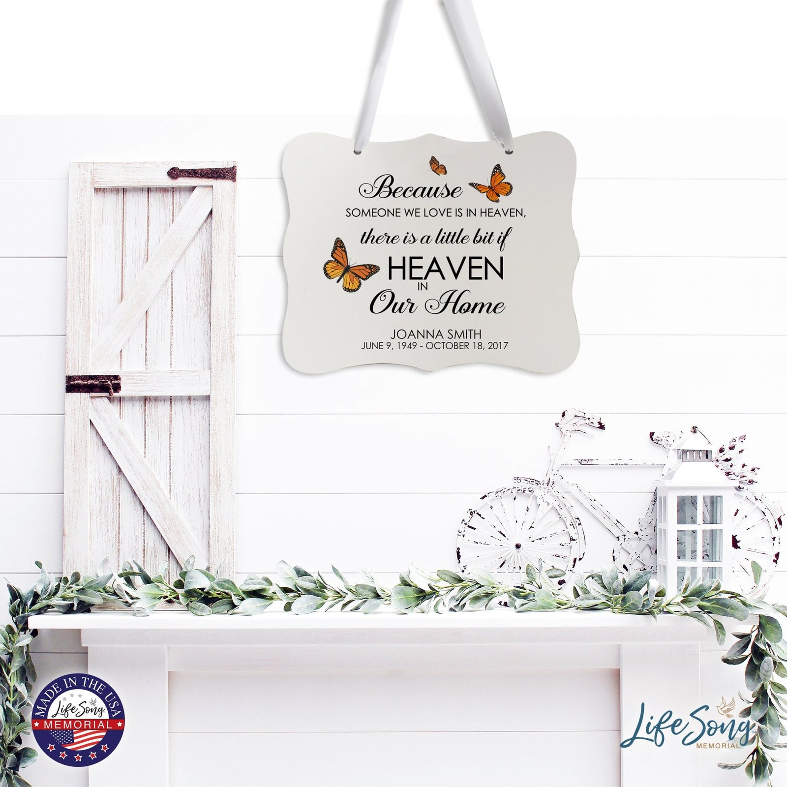Custom Wooden Memorial 6x8 Ribbon Wall Sign Hanging Decor for Loss of Loved One Because Someone (White) - LifeSong Milestones