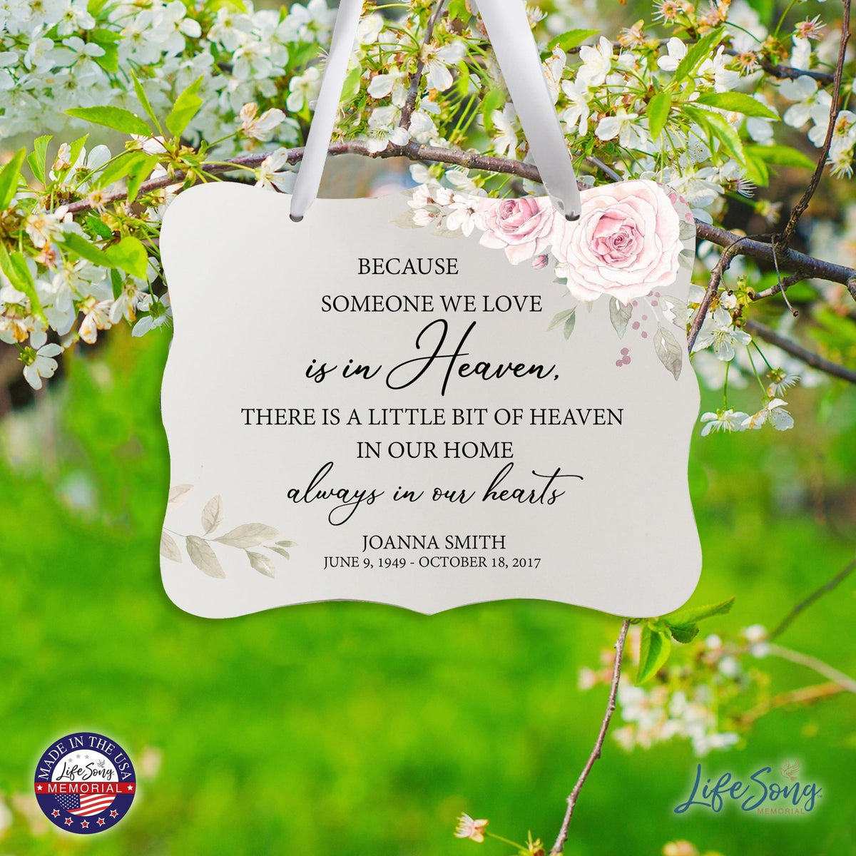 Custom Wooden Memorial 6x8 Ribbon Wall Sign Hanging Decor for Loss of Loved One Because Someone (White) - LifeSong Milestones