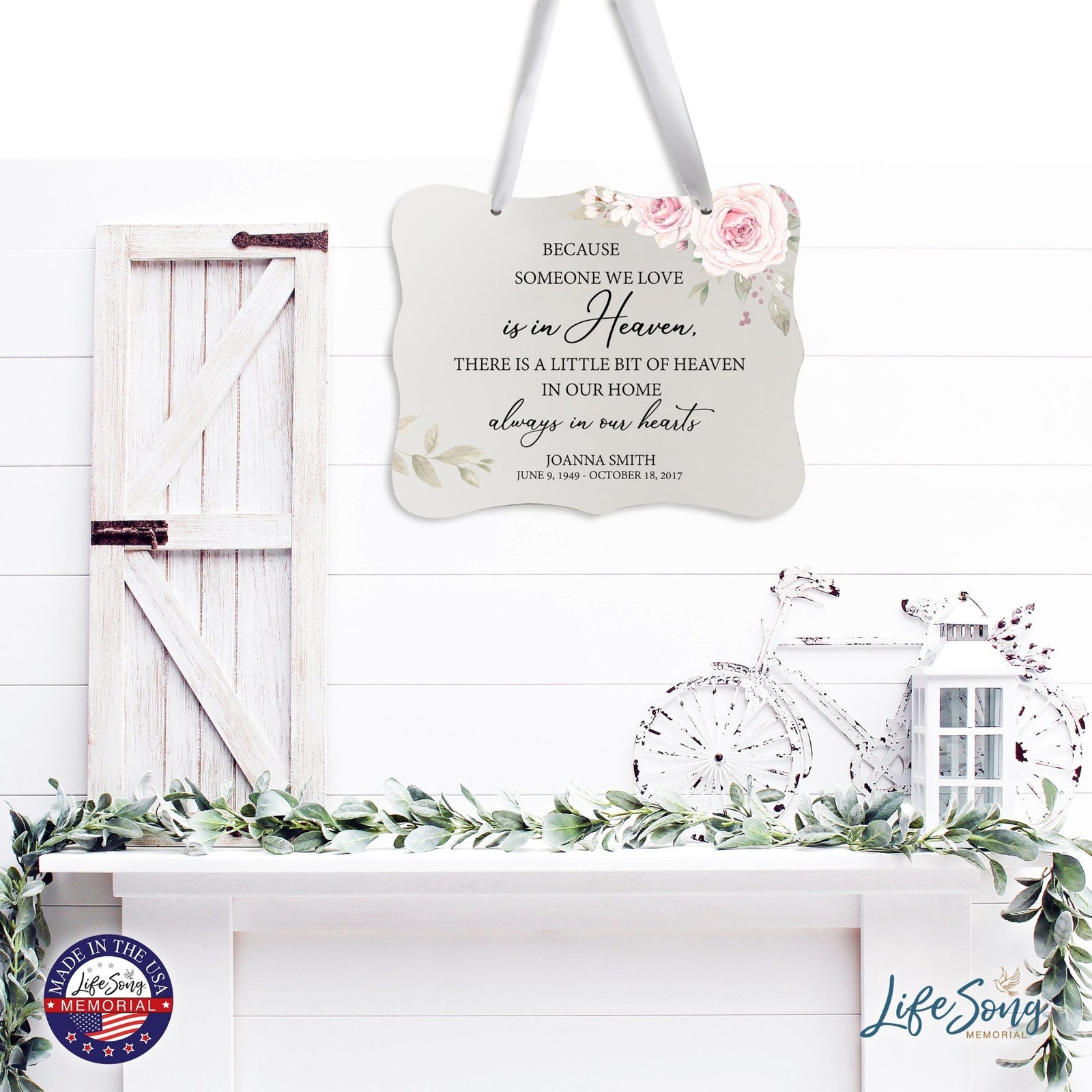 Custom Wooden Memorial 6x8 Ribbon Wall Sign Hanging Decor for Loss of Loved One Because Someone (White) - LifeSong Milestones