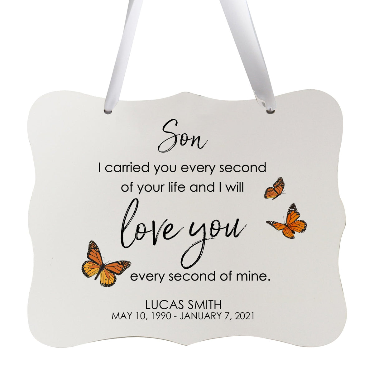 Custom Wooden Memorial 6x8 Ribbon Wall Sign Hanging Decor for Loss of Loved One I Carried You (White) - LifeSong Milestones