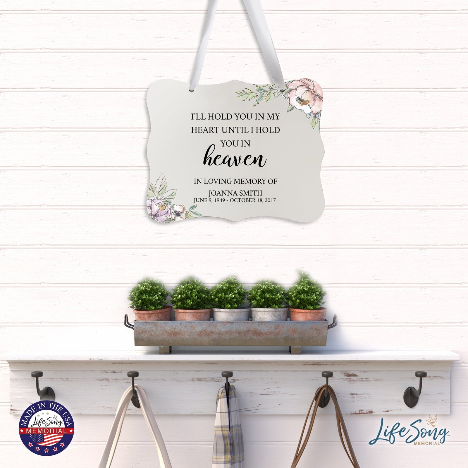 Custom Wooden Memorial 6x8 Ribbon Wall Sign Hanging Decor for Loss of Loved One I'll Hold You - LifeSong Milestones