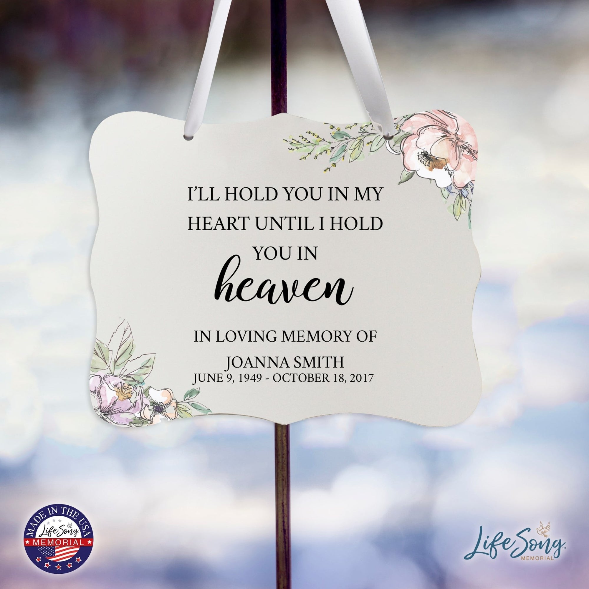 Custom Wooden Memorial 6x8 Ribbon Wall Sign Hanging Decor for Loss of Loved One I'll Hold You - LifeSong Milestones