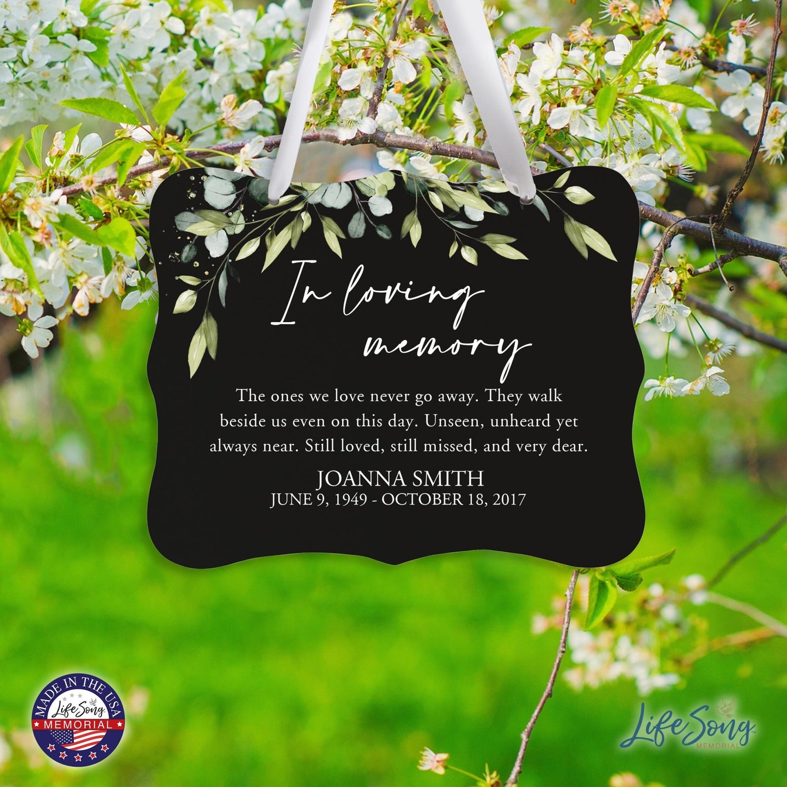 Custom Wooden Memorial 6x8 Ribbon Wall Sign Hanging Decor for Loss of Loved One In Loving Memory (Black) - LifeSong Milestones