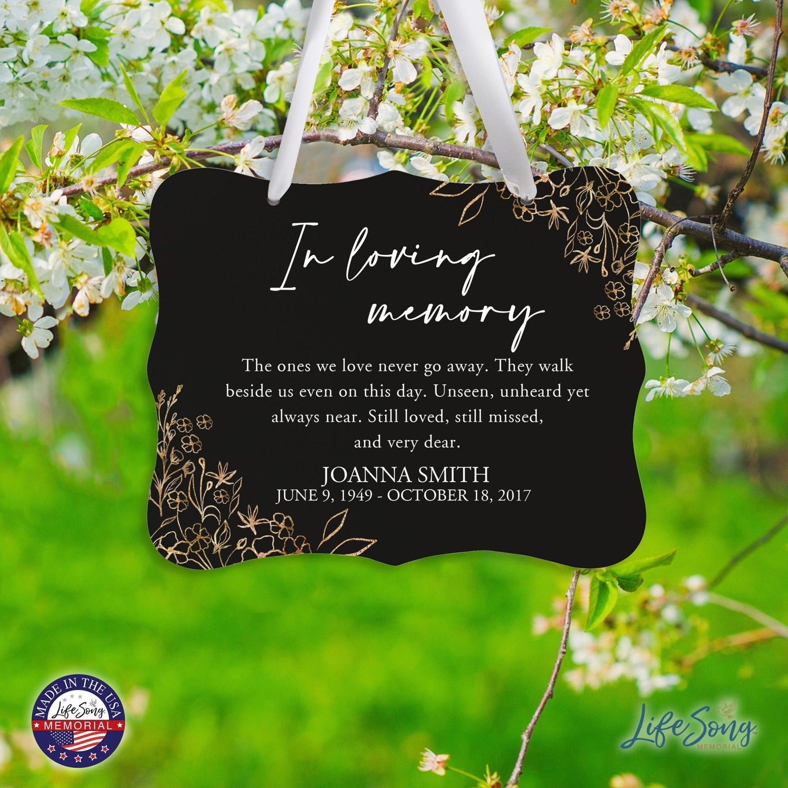 Custom Wooden Memorial 6x8 Ribbon Wall Sign Hanging Decor for Loss of Loved One In Loving Memory (Black) - LifeSong Milestones