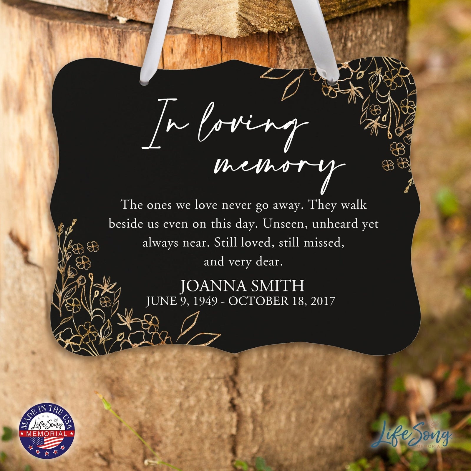 Custom Wooden Memorial 6x8 Ribbon Wall Sign Hanging Decor for Loss of Loved One In Loving Memory (Black) - LifeSong Milestones