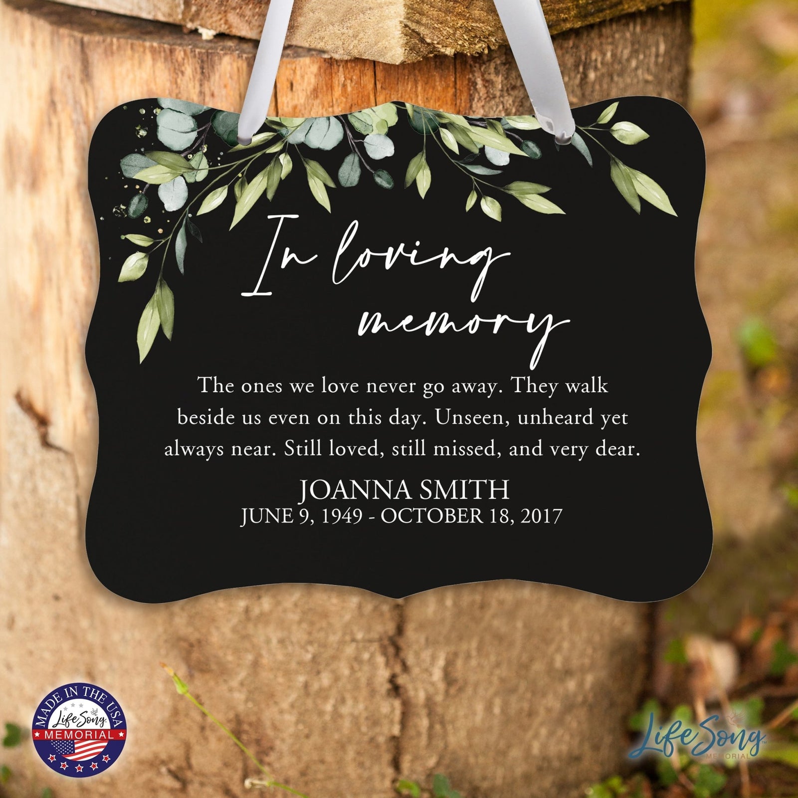 Custom Wooden Memorial 6x8 Ribbon Wall Sign Hanging Decor for Loss of Loved One In Loving Memory (Black) - LifeSong Milestones
