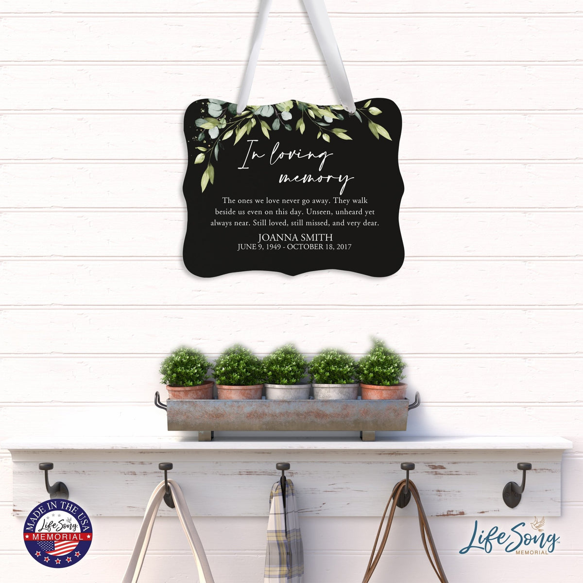 Custom Wooden Memorial 6x8 Ribbon Wall Sign Hanging Decor for Loss of Loved One In Loving Memory (Black) - LifeSong Milestones