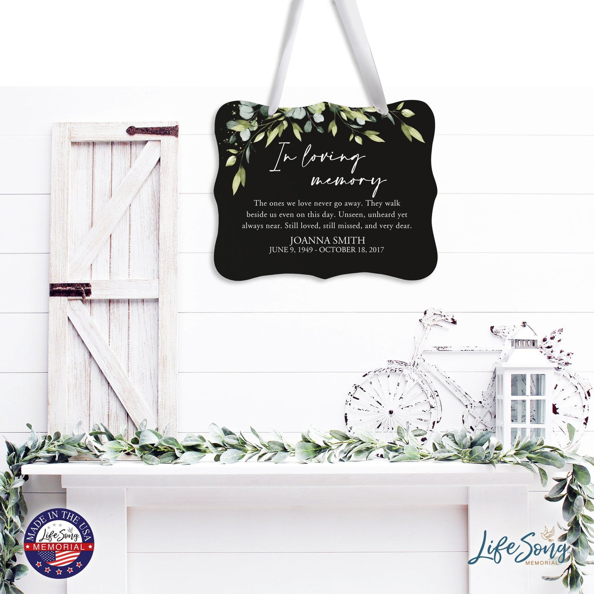 Custom Wooden Memorial 6x8 Ribbon Wall Sign Hanging Decor for Loss of Loved One In Loving Memory (Black) - LifeSong Milestones