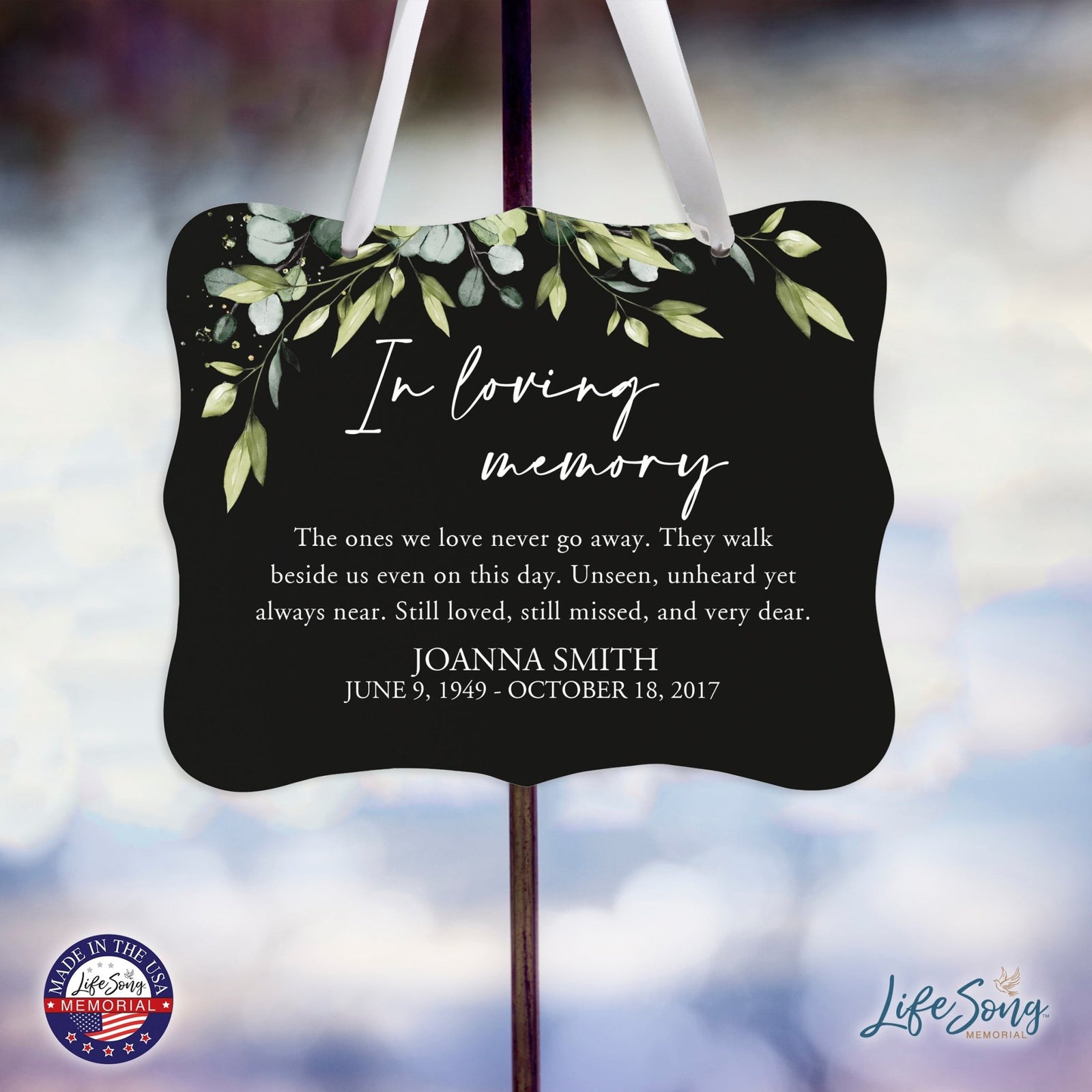 Custom Wooden Memorial 6x8 Ribbon Wall Sign Hanging Decor for Loss of Loved One In Loving Memory (Black) - LifeSong Milestones