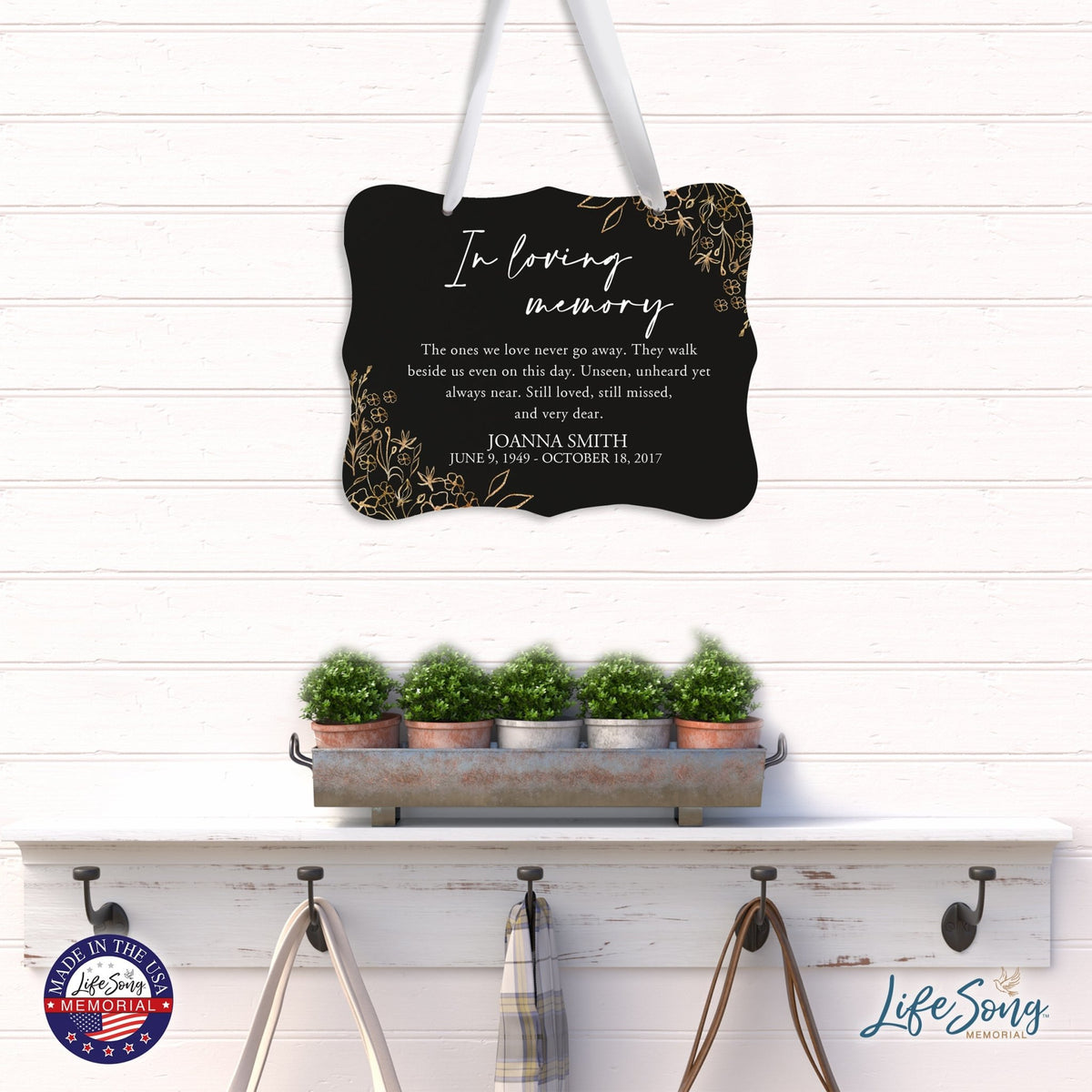 Custom Wooden Memorial 6x8 Ribbon Wall Sign Hanging Decor for Loss of Loved One In Loving Memory (Black) - LifeSong Milestones