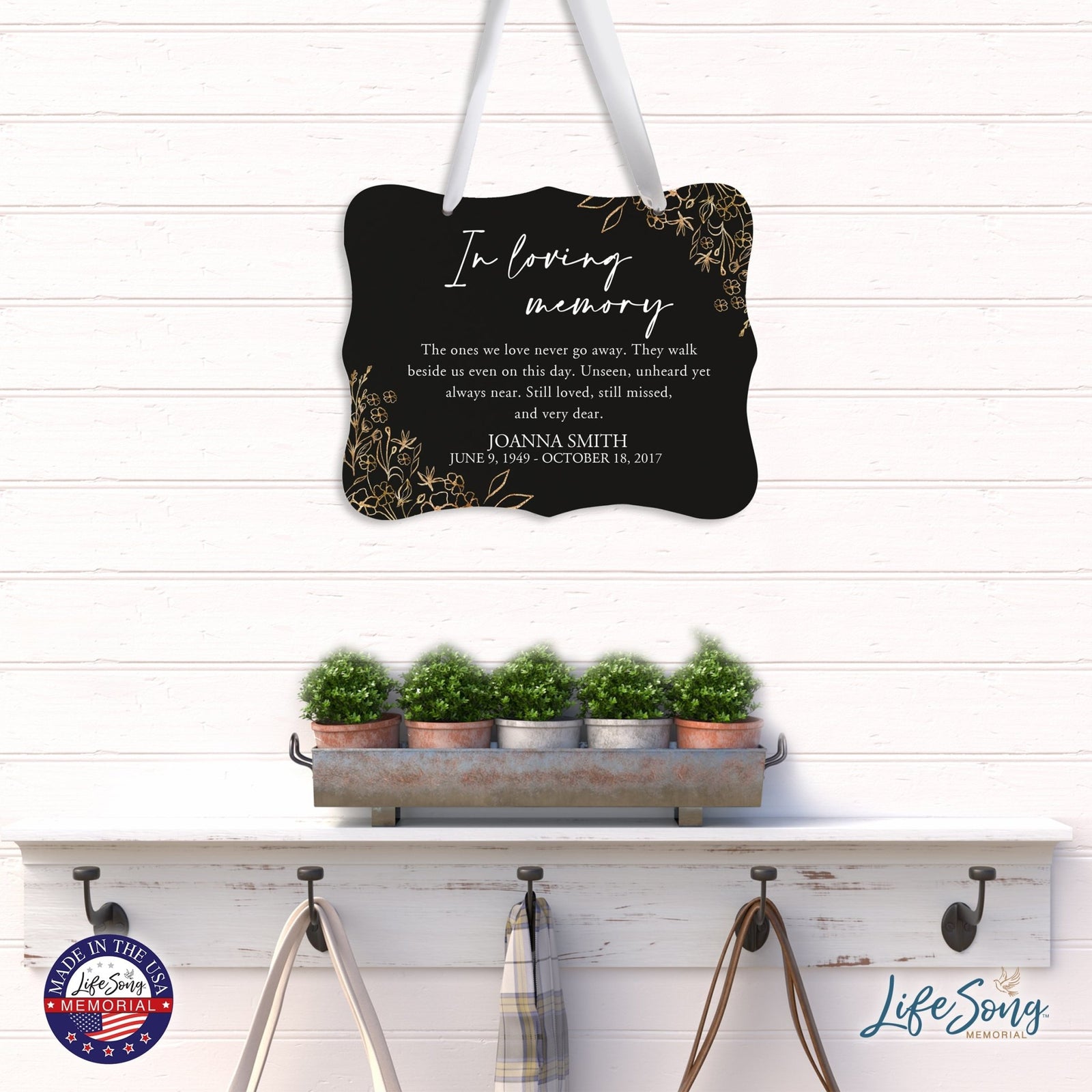 Custom Wooden Memorial 6x8 Ribbon Wall Sign Hanging Decor for Loss of Loved One In Loving Memory (Black) - LifeSong Milestones