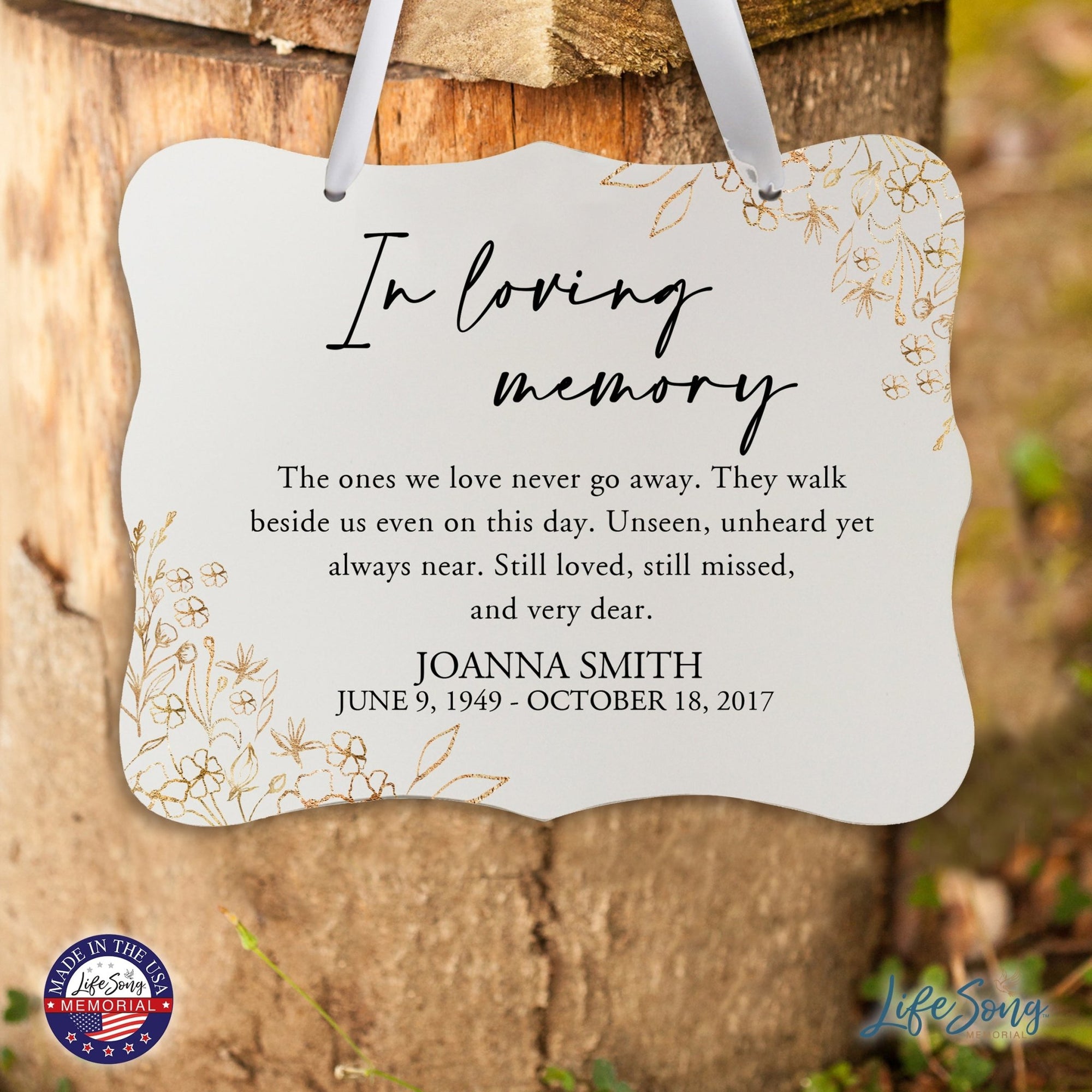 Custom Wooden Memorial 6x8 Ribbon Wall Sign Hanging Decor for Loss of Loved One In Loving Memory (White) - LifeSong Milestones